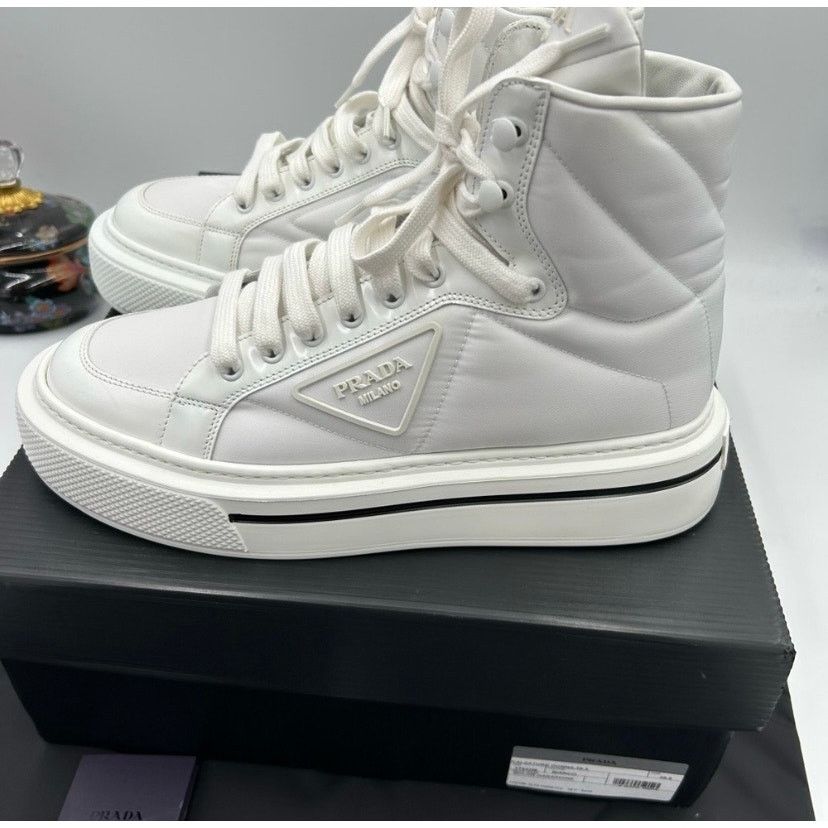 Prada Women's Prada re-nylon leather hightop sneakers size 39.5 Size US 9.5 / IT 39.5 - 2 Thumbnail