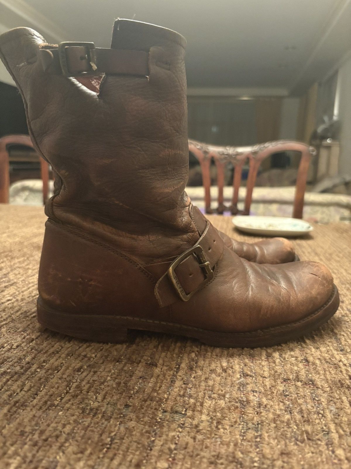 Frye Frye Harness Boots Brown Leather Buckle Harness Size US 8.5 / IT 38.5 - 4 Thumbnail