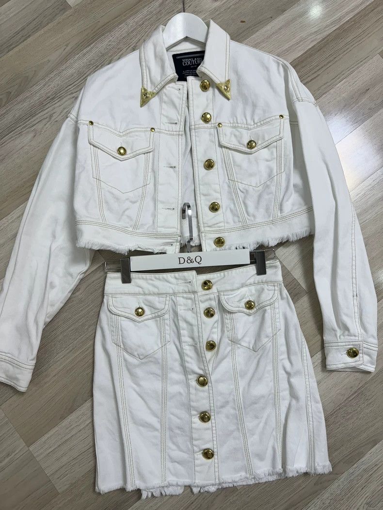 Versace Versace Gold buckle with white denim suit Size S / US 4 / IT 40 - 2 Thumbnail