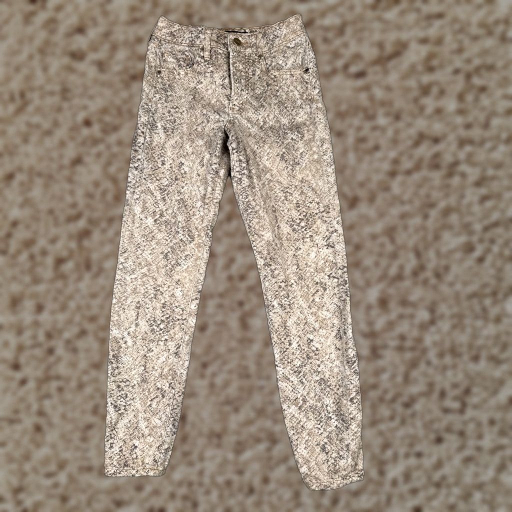 Express Express Jeans Womens 00 Beige Denim Snake Pattern Skinny Mid Rise Cotton 24x27 Jeans Size 24" / US 00 / IT 34 - 1 Thumbnail