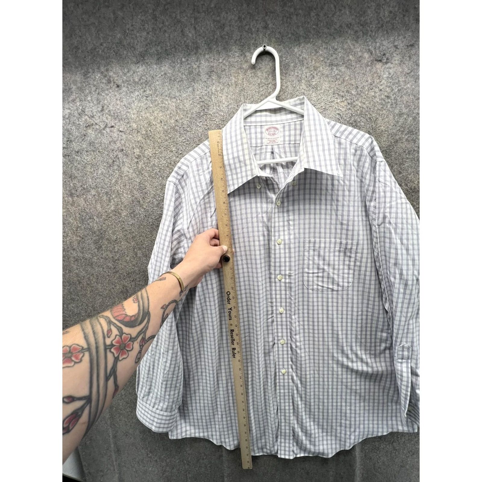 Brooks Brothers Brooks Brothers Dress Shirt Mens 17.5 35 Blue Check Classic Non-Iron Cotton Shirt Size 48R - 3 Thumbnail