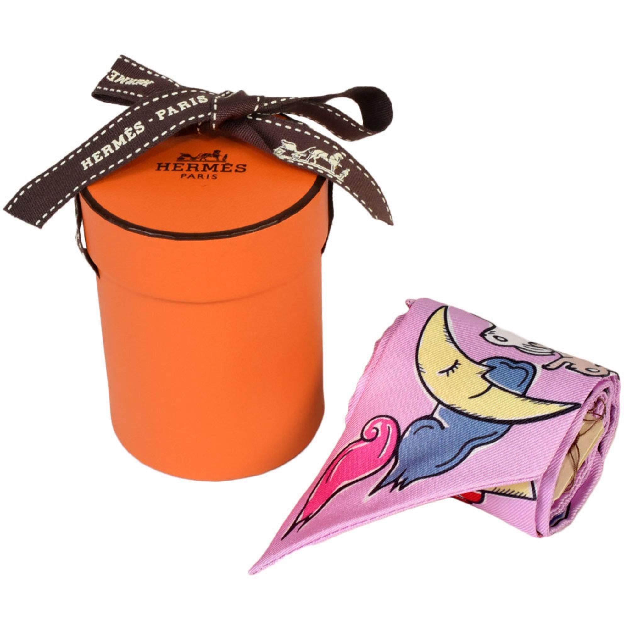image of Hermes Twilly Mille Et Un Lapins A Thousand And One Rabbit Pink 100% Silk Scarf Muffler, Women's