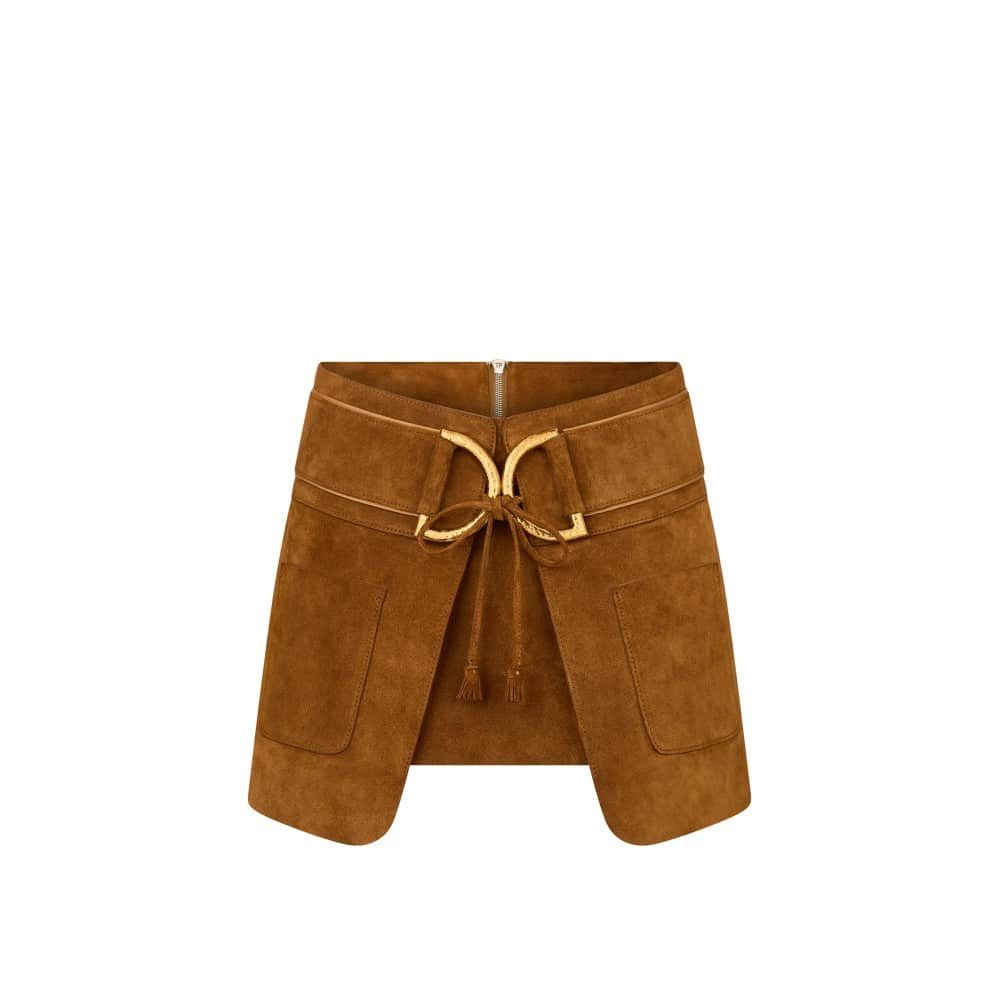 o1loc1c0226 GCL898 Suede Mini Skirt in Brown
