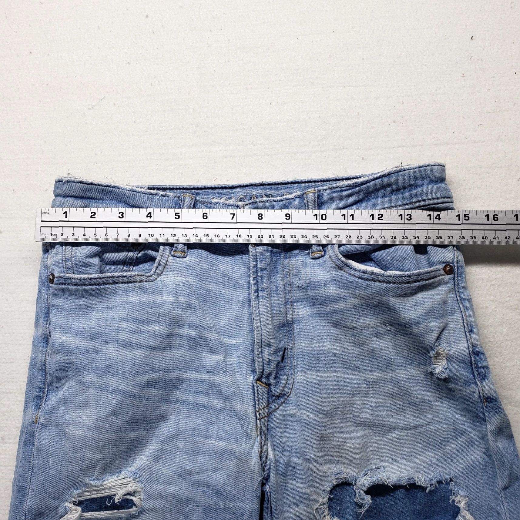 American Eagle Outfitters American Eagle Jeans Straight Slim Distressed 29x30 Adult Men Blue Cotton Blend Denim Logo 90s Theme Size US 30 / EU 46 - 6 Thumbnail