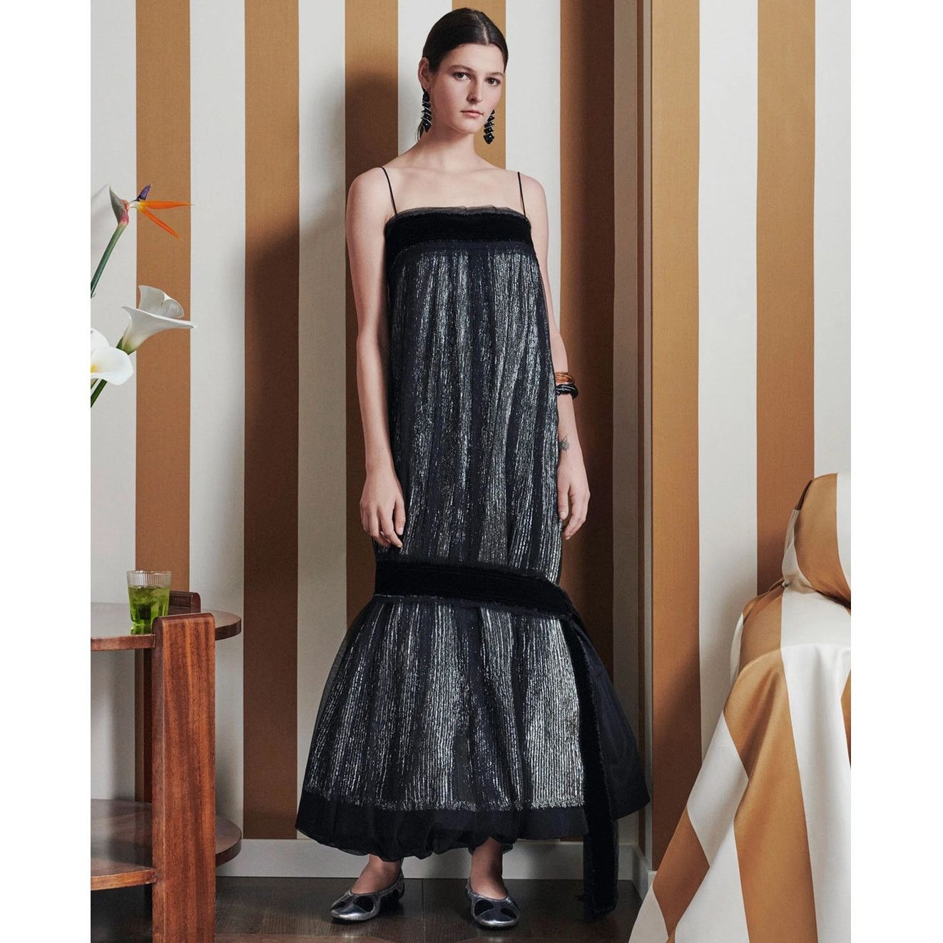 Tory Burch Tory Burch Crinkle Stripe Lamé Dress black silver Size 6 Size M / US 6-8 / IT 42-44 - 1 Thumbnail