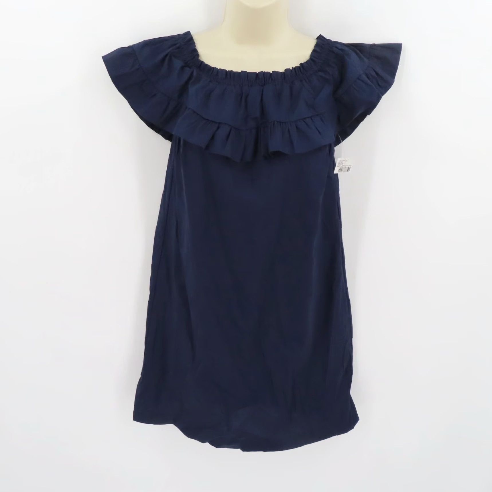 Vintage Women Medium Made in Italy Navy Blue Cotton Blend Ruffle Off Shoulder Dress NEW Size M / US 6-8 / IT 42-44 - 8 Thumbnail