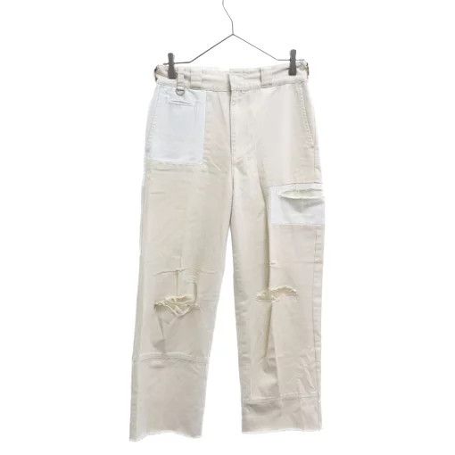 Cropped Pant Chino Cross Switching Damaged Work Pants Beige