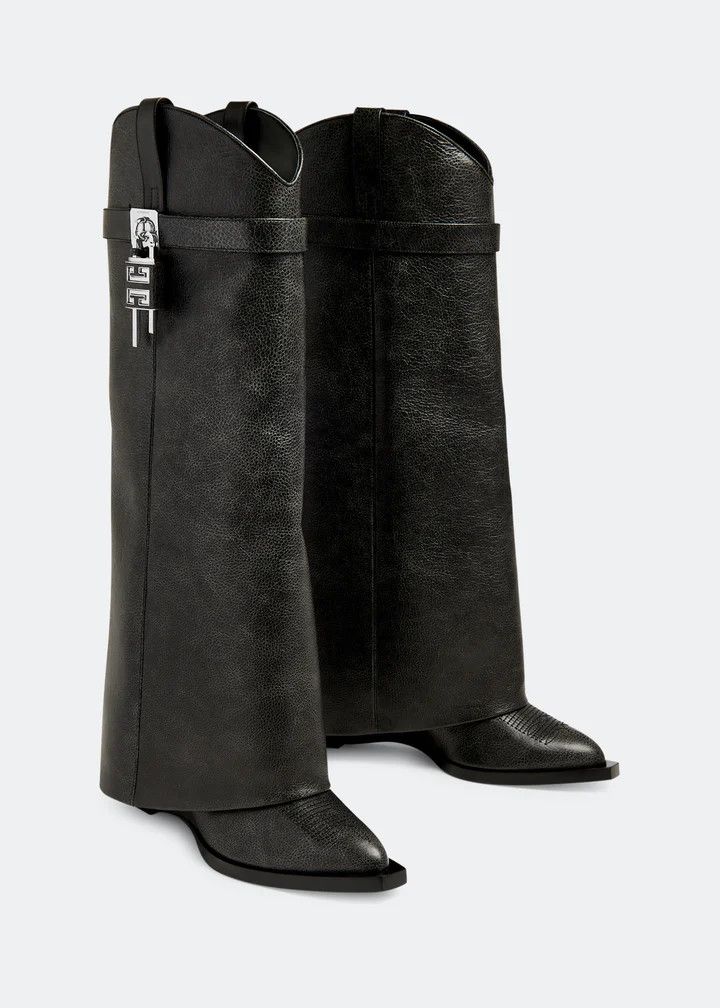 Givenchy o1n1vont0226 Shark Lock Cowboy Boots in Black Size US 5 / IT 35 - 3 Thumbnail