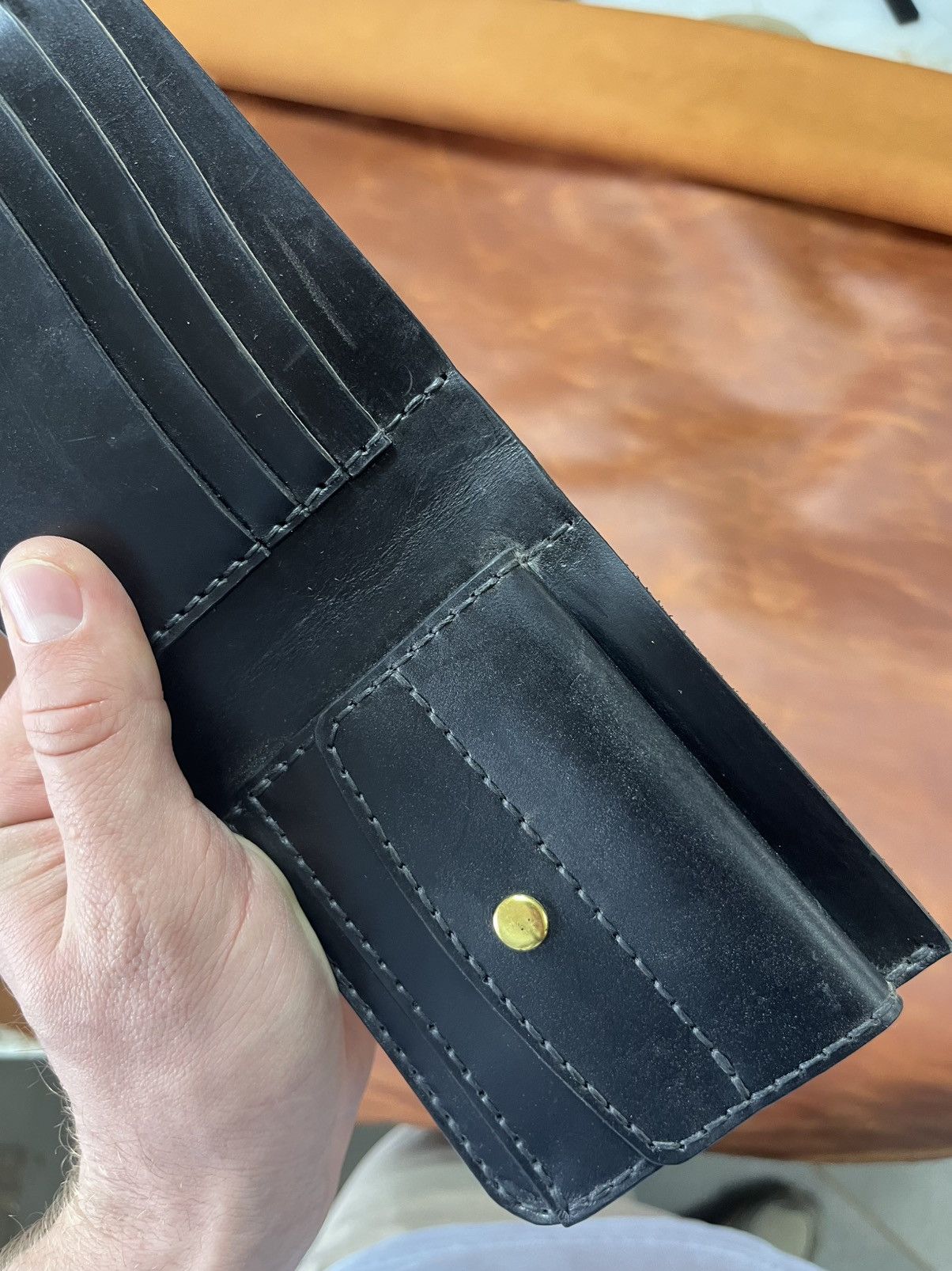 Other Handmade Black Leather Wallet Bifold Card Holder Coin Pocket Size ONE SIZE - 14 Thumbnail