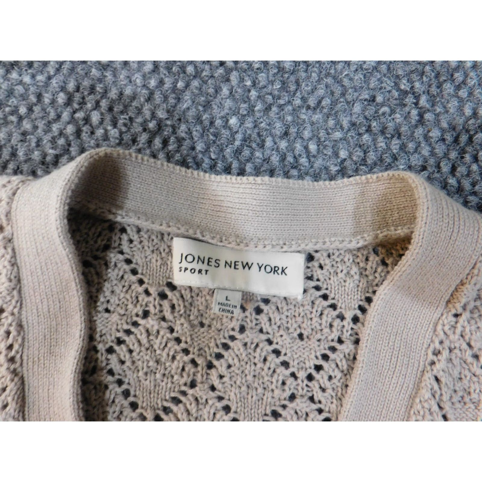 Jones New York Jones New York Sweater Cardigan Women L Beige Cotton Open Knit Logo Size L / US 10 / IT 46 - 4 Thumbnail