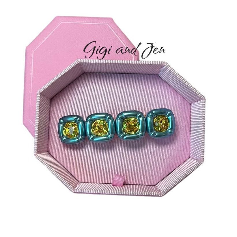 Swarovski Swarovski Hair clip Cushion cut, Blue, Gold-tone plated Size ONE SIZE - 2 Thumbnail
