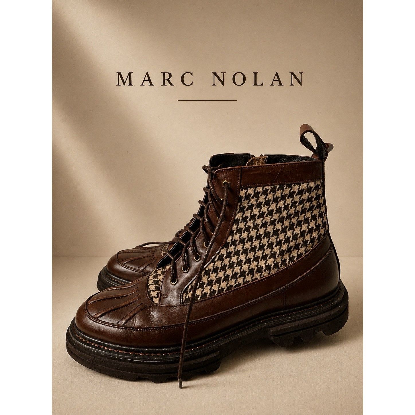 Other Marc Nolan Odin Leather Houndstooth Combat Boot Lace-Up Side Size US 9 / EU 42 - 1 Thumbnail