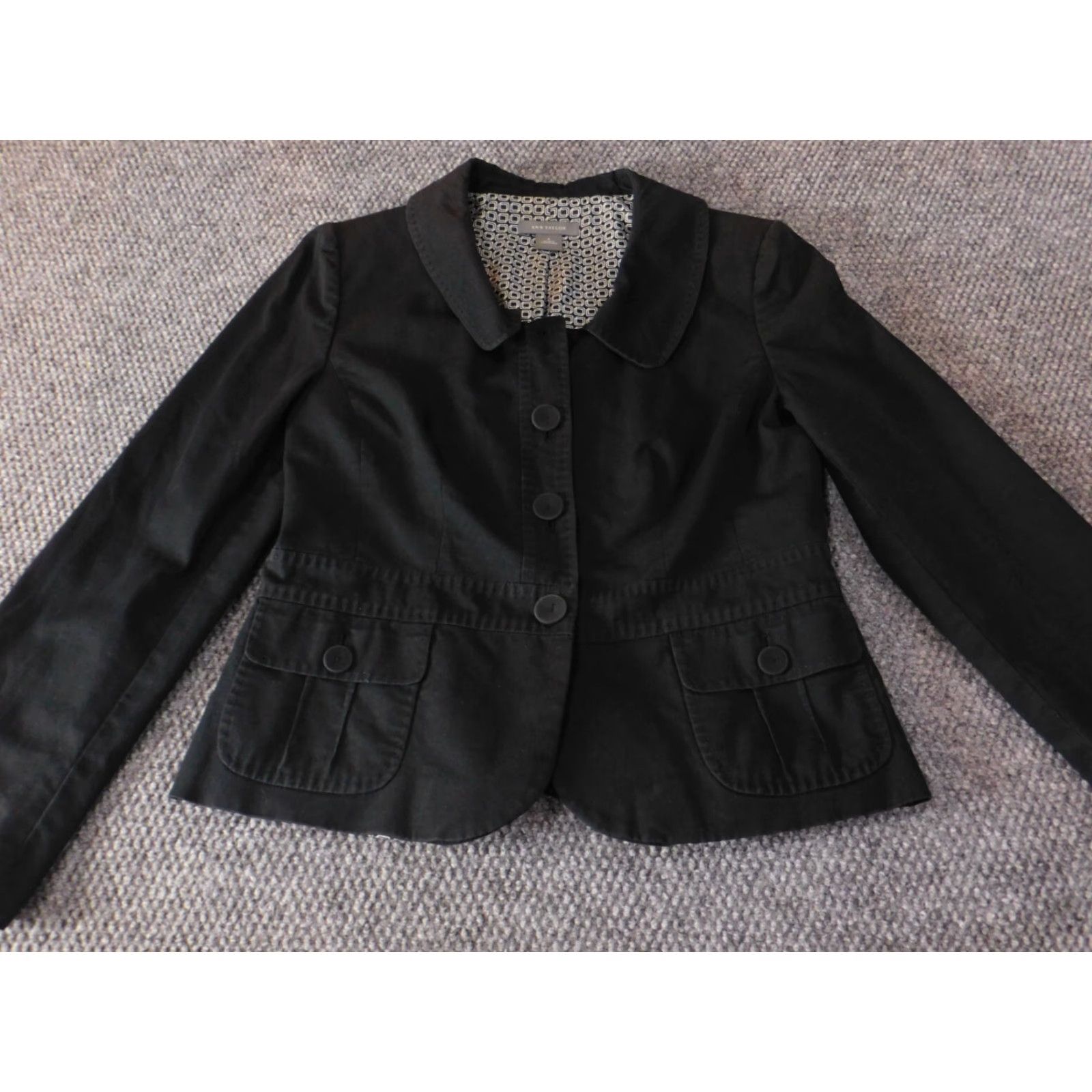 Ann Taylor Ann Taylor Black Womens Blazer Jacket 6 Button Classic Casual Stretch Cotton Knit Mid-Length Long Sleeve Size M / US 6-8 / IT 42-44 - 2 Thumbnail