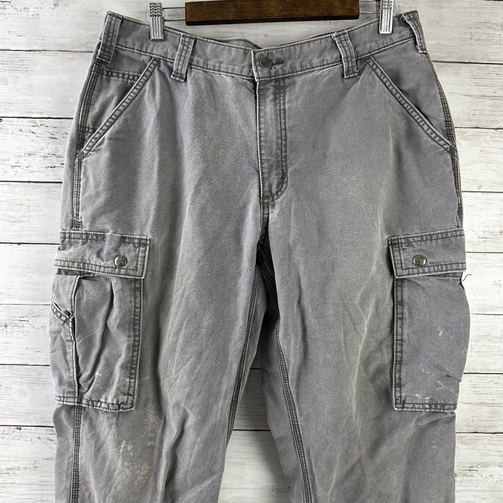 Carhartt Carhartt Cargo Pants Mens 36x32 Gray Workwear Casual Relaxed Fit Grunge Utility Pockets Solid Cotton Canvas Jeans Pants Mens Size US 36 / EU 52 - 5 Thumbnail