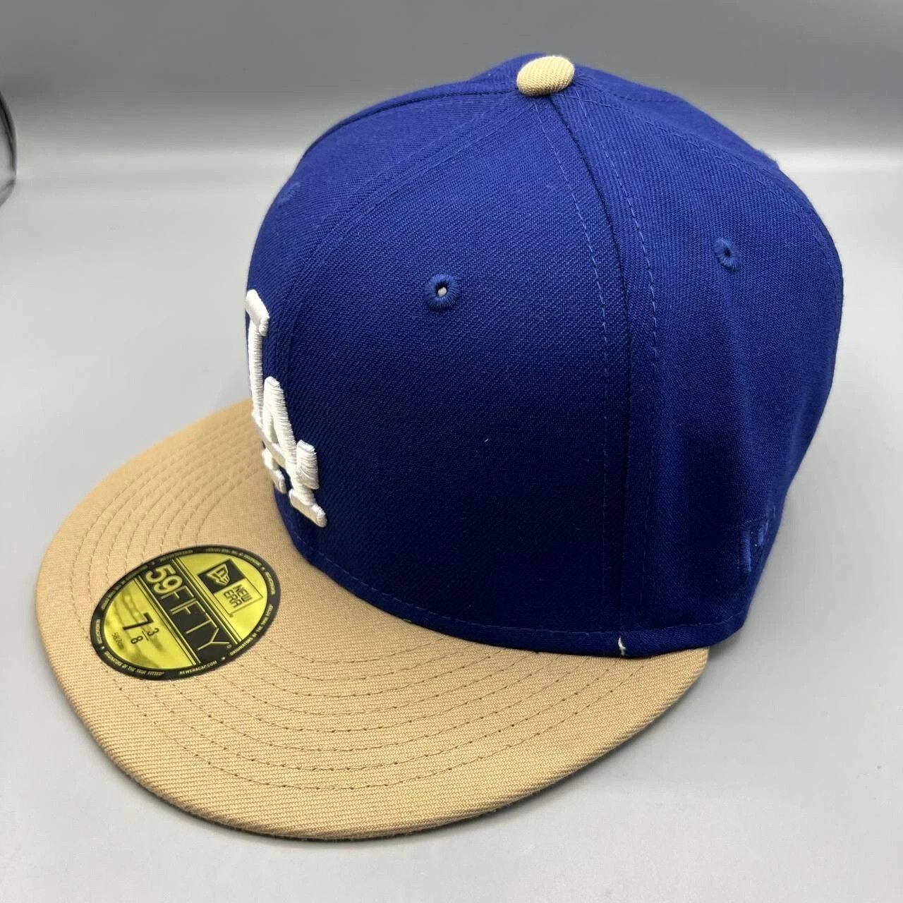 New Era Los Angeles LA Dodgers Hat Men 7 3/8 Blue Brown MLB Fitted Size ONE SIZE - 4 Thumbnail