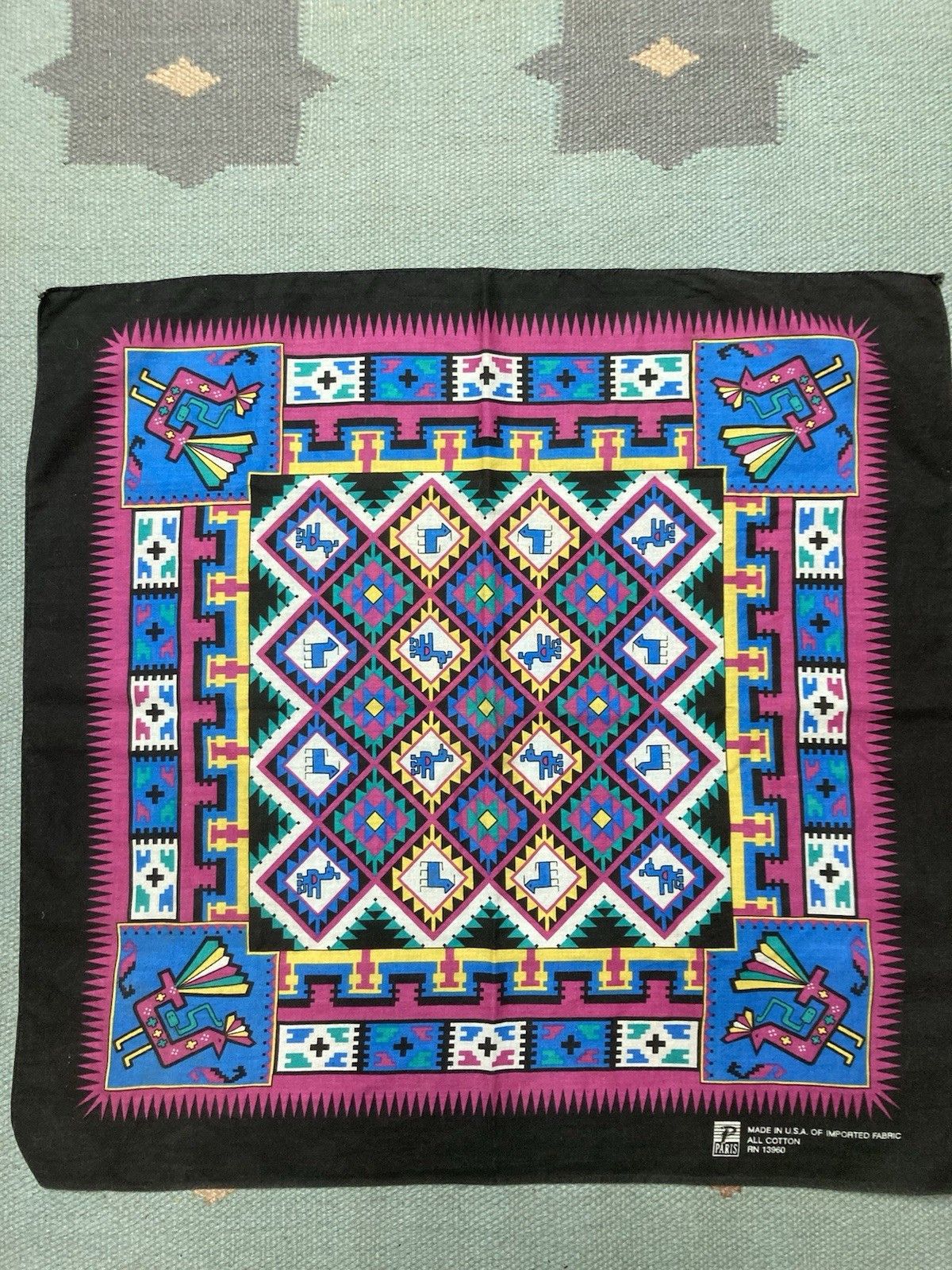 Vintage bandana handkerchief aztec Navajo western black made in USA Size ONE SIZE - 3 Thumbnail