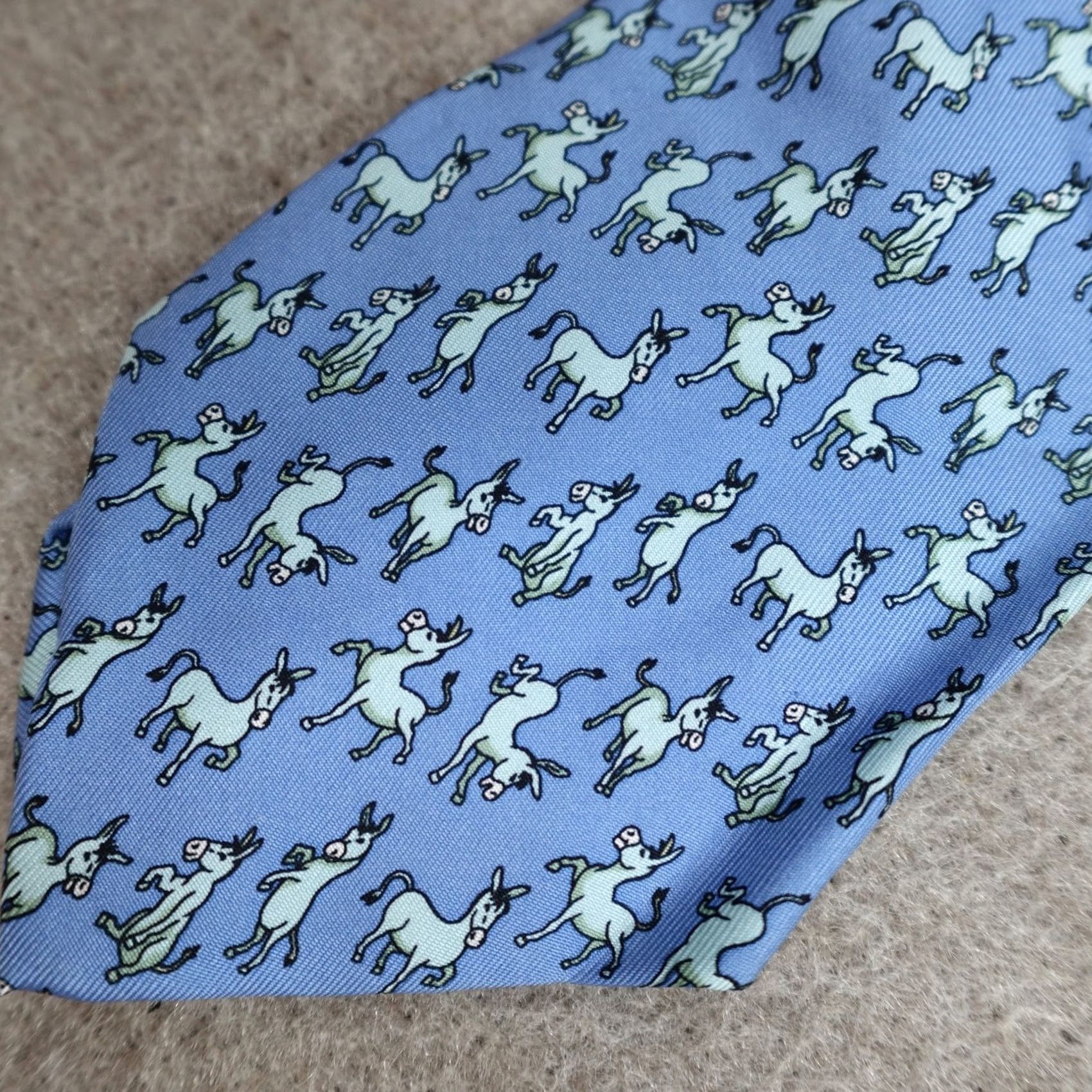 Vintage United State Senate Tie Blue Donkeys Party Animal France Made in Paris Silk Classic Size ONE SIZE - 2 Thumbnail