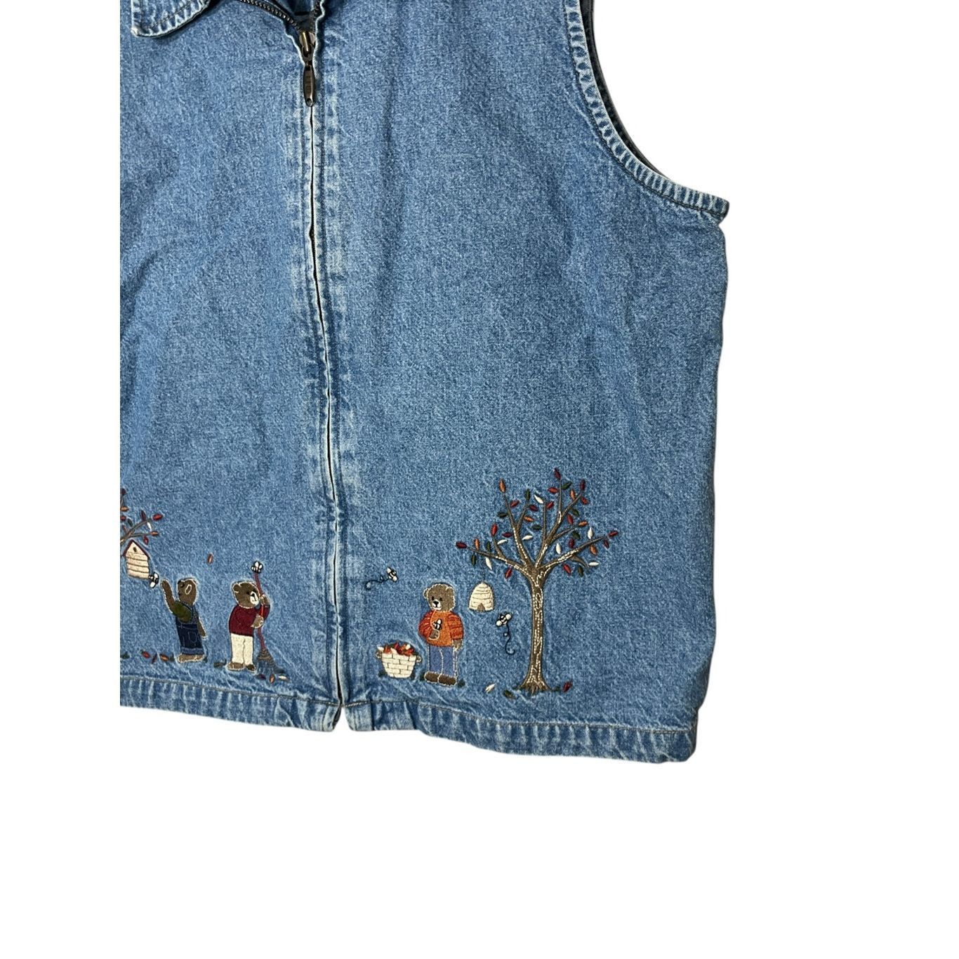 Other Vintage Christopher & Banks Denim Zipper Vest Bear Bees Embr Size M / US 6-8 / IT 42-44 - 4 Thumbnail