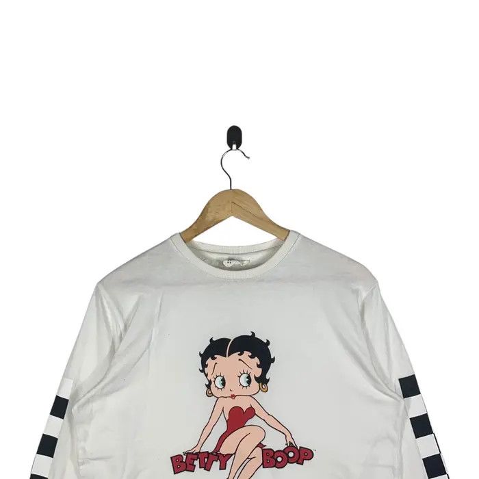 Vintage BETTY BOOP x DENIFITS Racing Flag Sleeve Cartoon Tee Shirt Size M / US 6-8 / IT 42-44 - 2 Thumbnail