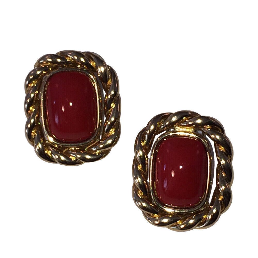 Dior Christian Dior Simulated Red Coral Cabochon Clip On Earrings Size ONE SIZE - 2 Thumbnail