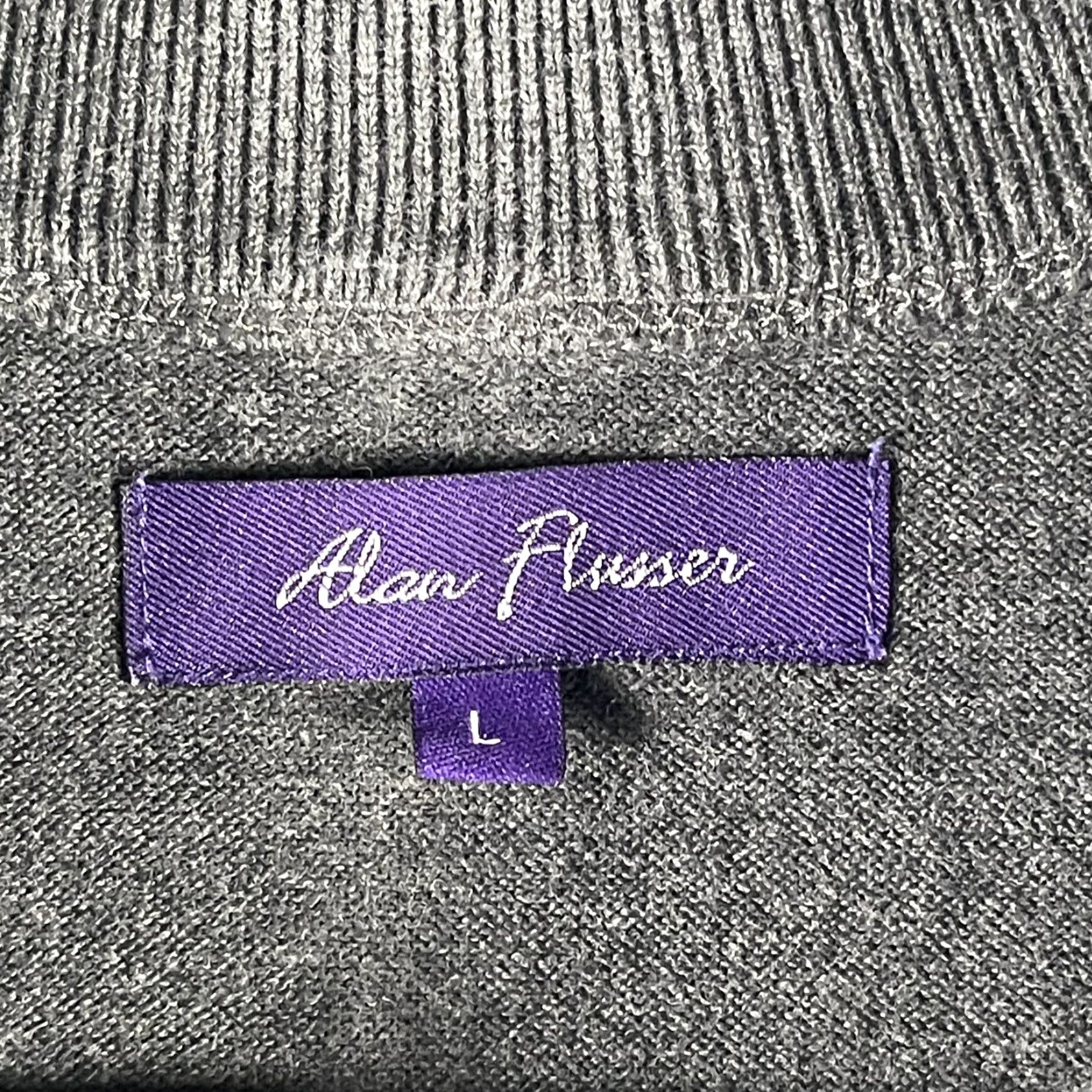 Vintage Alan Flusser Sweater Mens Large Gray Quarter Zip Pullover Brown Trim Cotton Sweatshirt Cardigan Beige Knit Size US M / EU 48-50 / 2 - 6 Thumbnail