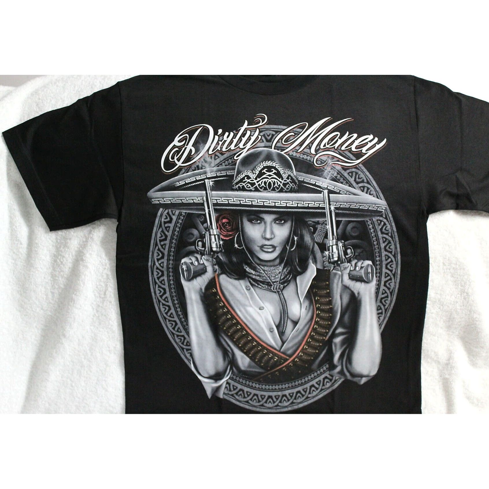 Pistola Dirty Money Mens Black Cotton T Shirt Extra Large XL Sexy Lady Size US XL / EU 56 / 4 - 2 Thumbnail