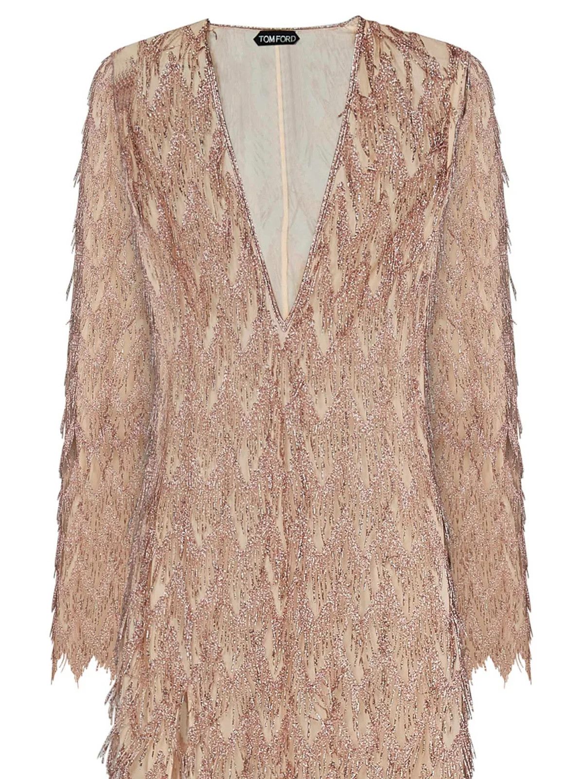 Tom Ford o1w1db10525 AB3370 V-Neck Fringed Maxi Dress in Beige Size XS / US 0-2 / IT 36-38 - 3 Thumbnail