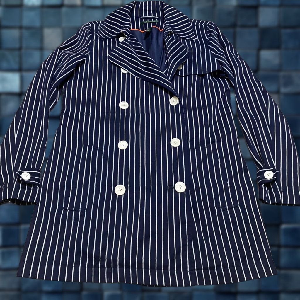 Ralph Lauren Lauren Ralph Lauren Womens Trench Coat Blue Striped Lined Cotton Mid-Length Long Sleeve Small SS Regular Womens - 90s? No, just title. Size S / US 4 / IT 40 - 1 Thumbnail