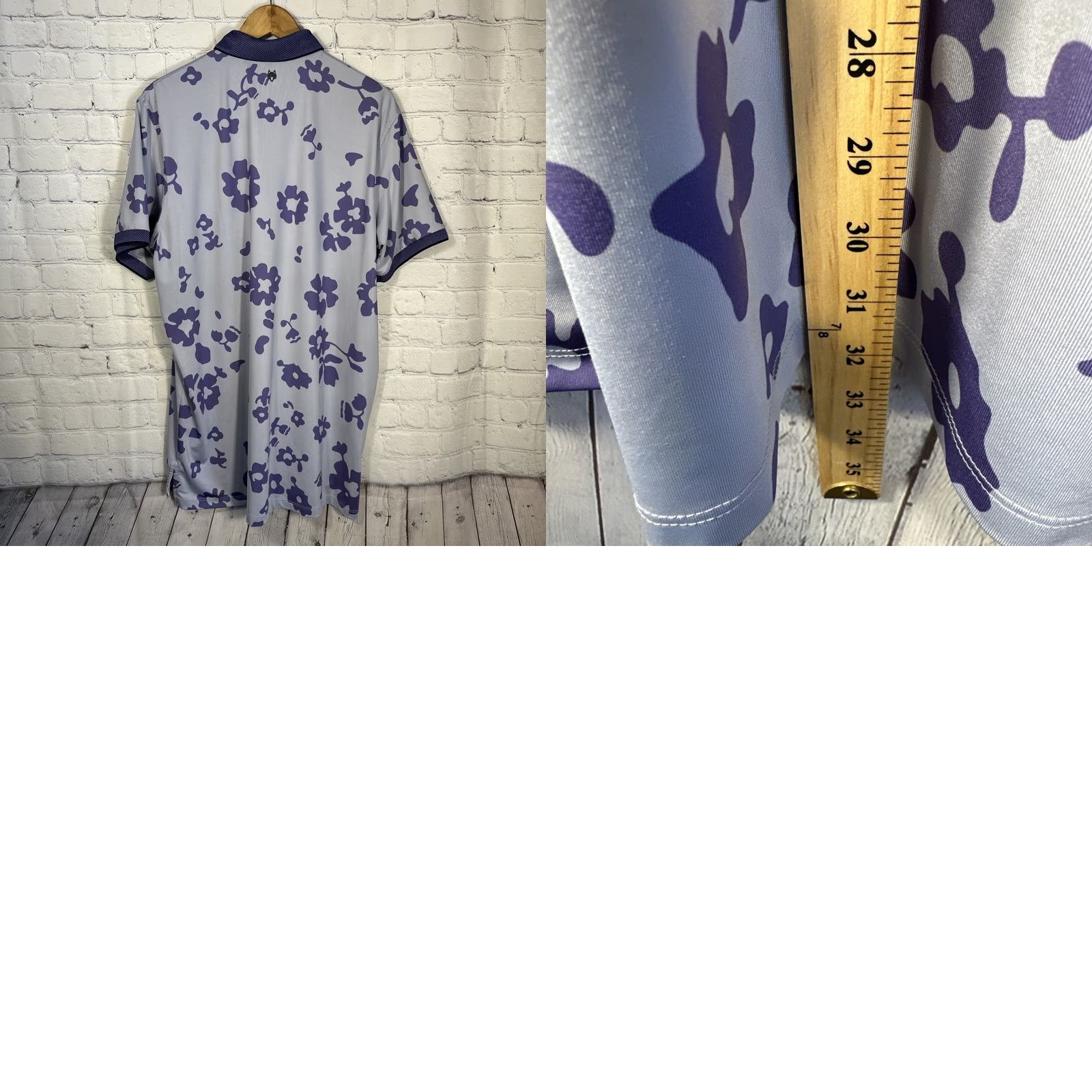 Vintage Greyson Polo Shirt Mens Large Purple Fiori Floral Catbird Print Performance Shirt Polo Golf Breathable Lightweight Size US L / EU 52-54 / 3 - 8 Thumbnail
