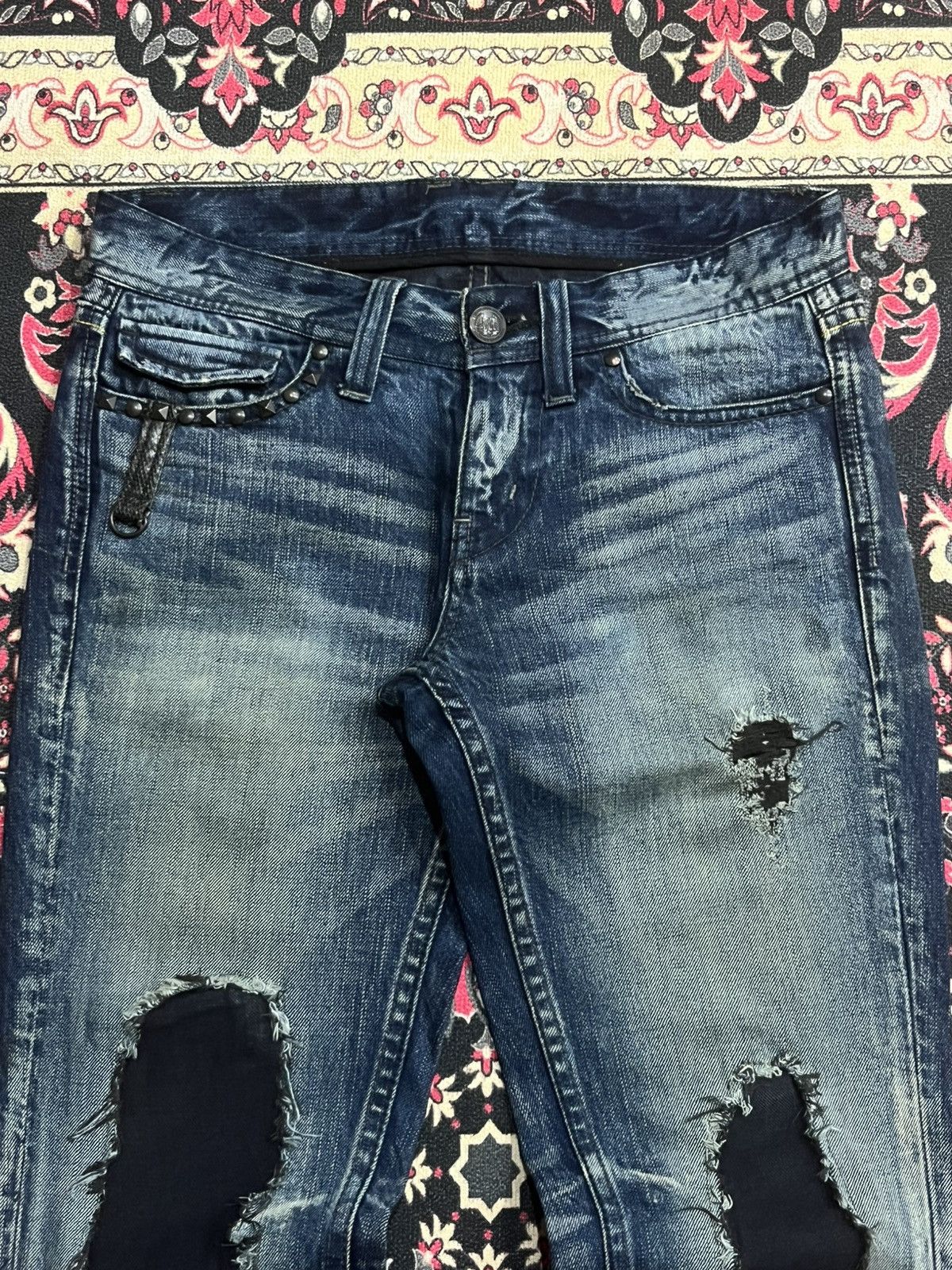 Tornado Mart Vintage Midas Snake Skin Studded Blue Crack Wash Flare Jeans Size US 30 / EU 46 - 4 Thumbnail
