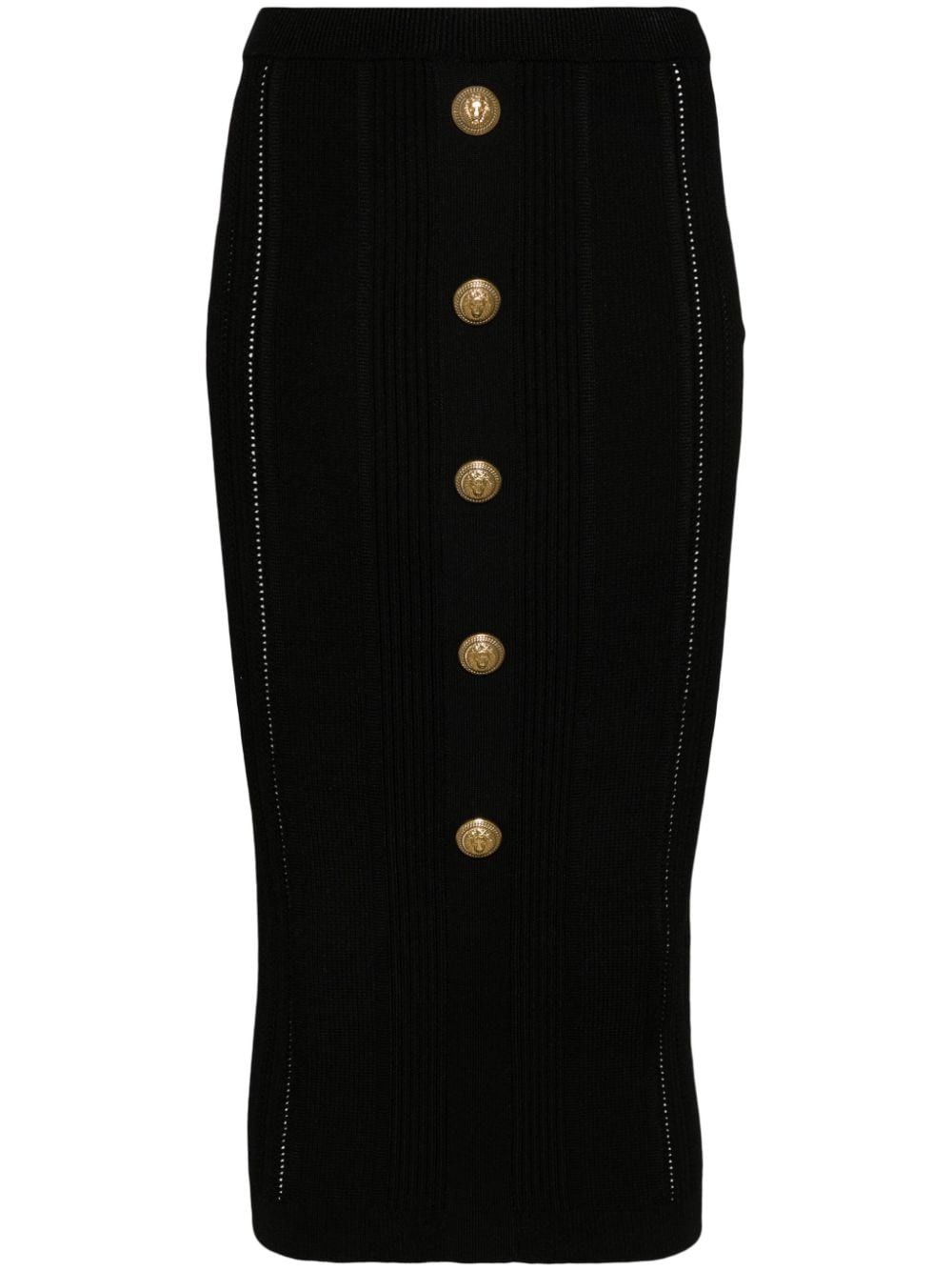 Balmain BUTTONED KNITTED MIDI PENCIL SKIRT Size 27" / US 4 / IT 40 - 1 Thumbnail