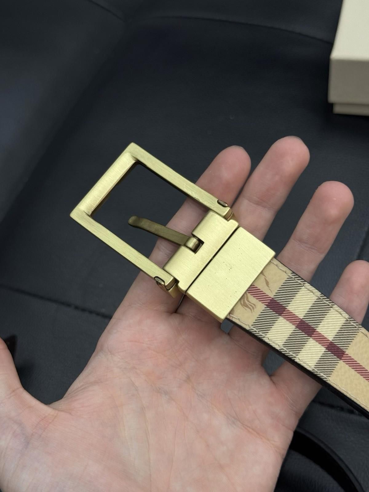 Burberry Burberry Leather Canvas Check Print Gold Buckle Belt 38/95 Size ONE SIZE - 8 Thumbnail