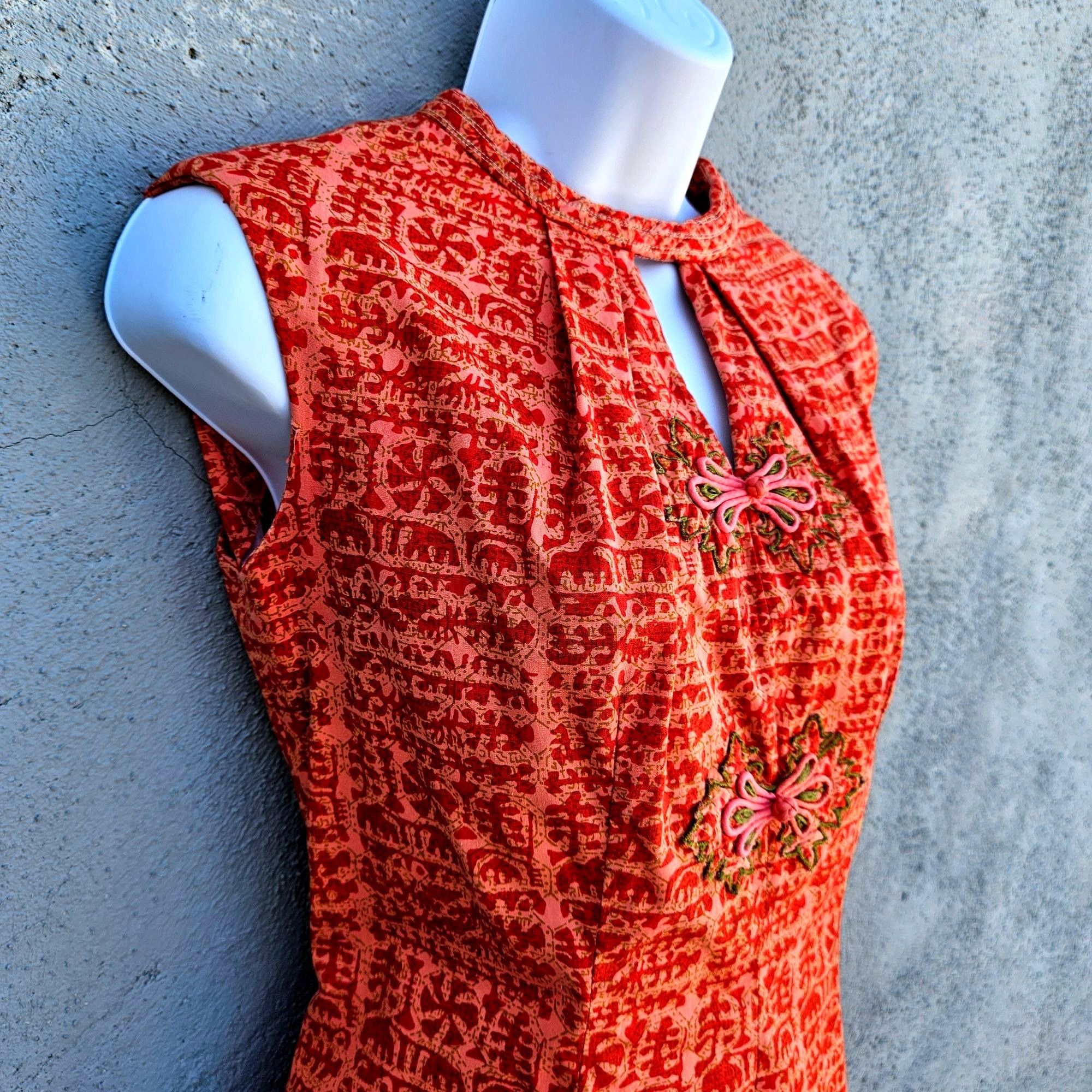 Vintage Vintage 60s Rama Siam Orange Quilted Cotton Dress 6 8 Thaila Size S / US 4 / IT 40 - 3 Thumbnail