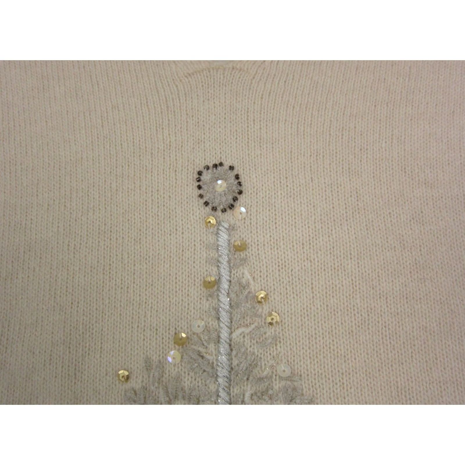Orvis VINTAGE Orvis Sweater Womens Large Creme Christmas Tree Lambswool Sequins Angora 90s Size L / US 10 / IT 46 - 6 Thumbnail