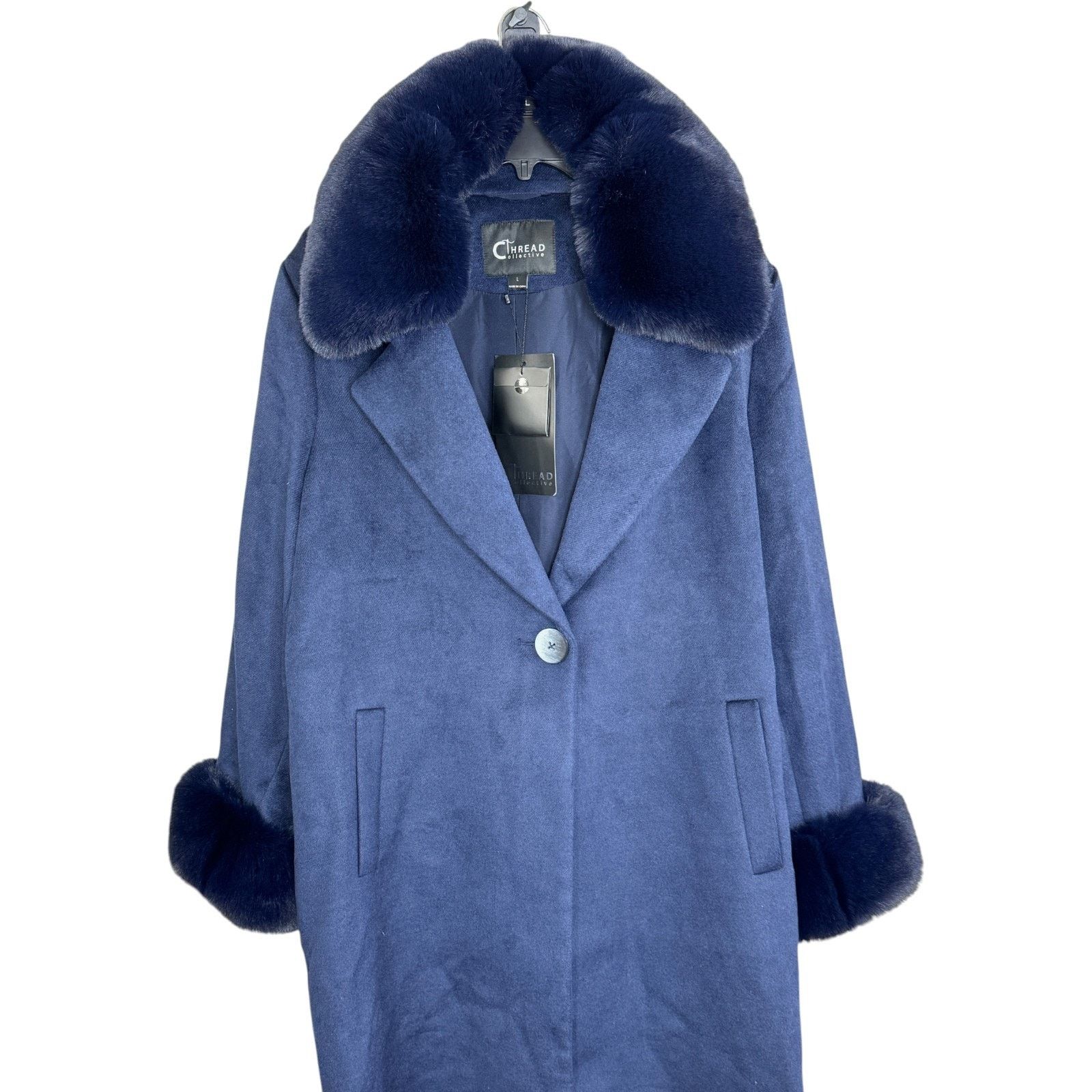 Other Thread Collective Faux Fur Trimmed Coat Navy Large Size L / US 10 / IT 46 - 12 Thumbnail