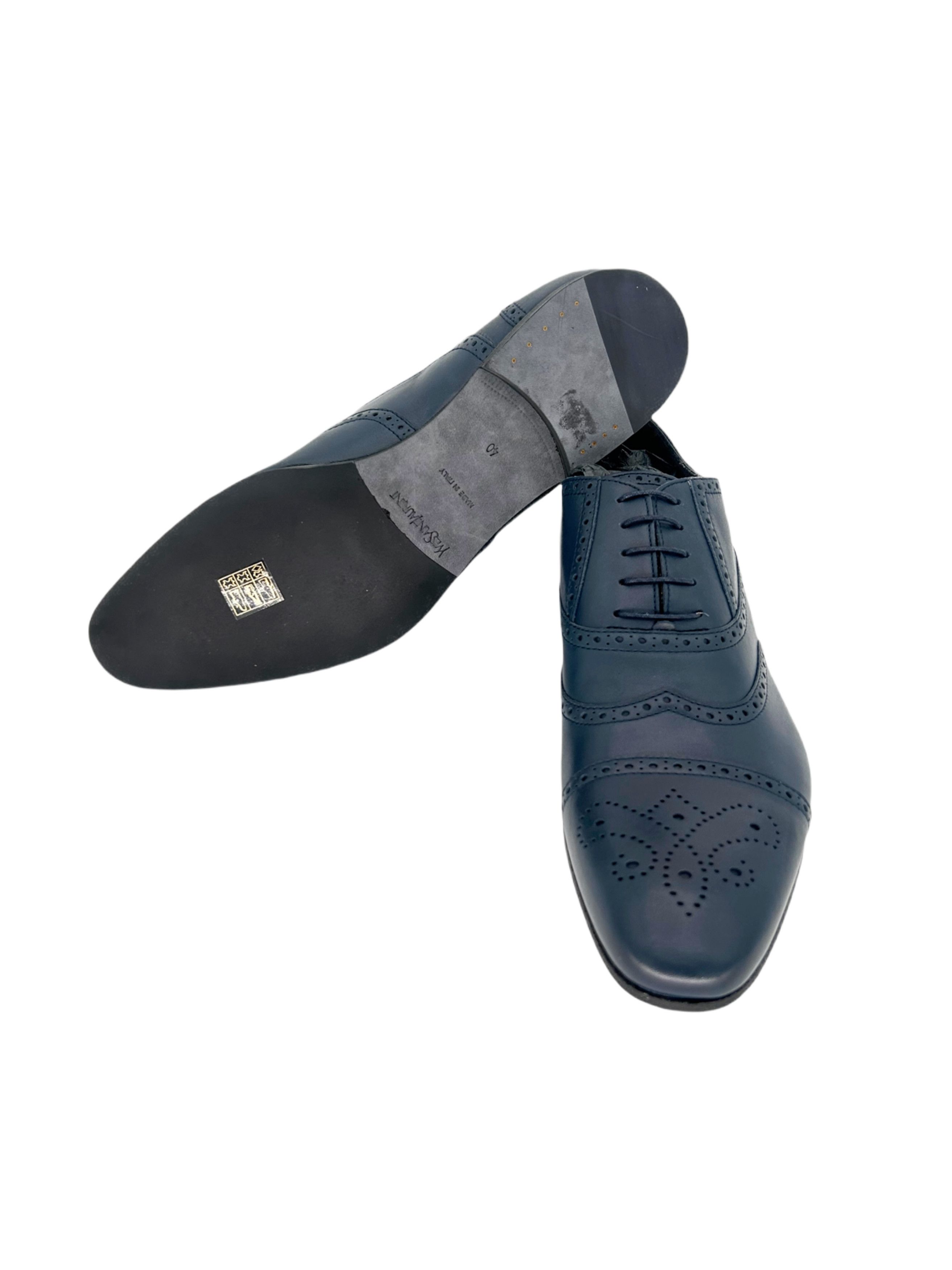 Yves Saint Laurent Yves Saint Laurent Blue Oxford Brogue Shoe Size US 7 / EU 40 - 6 Thumbnail