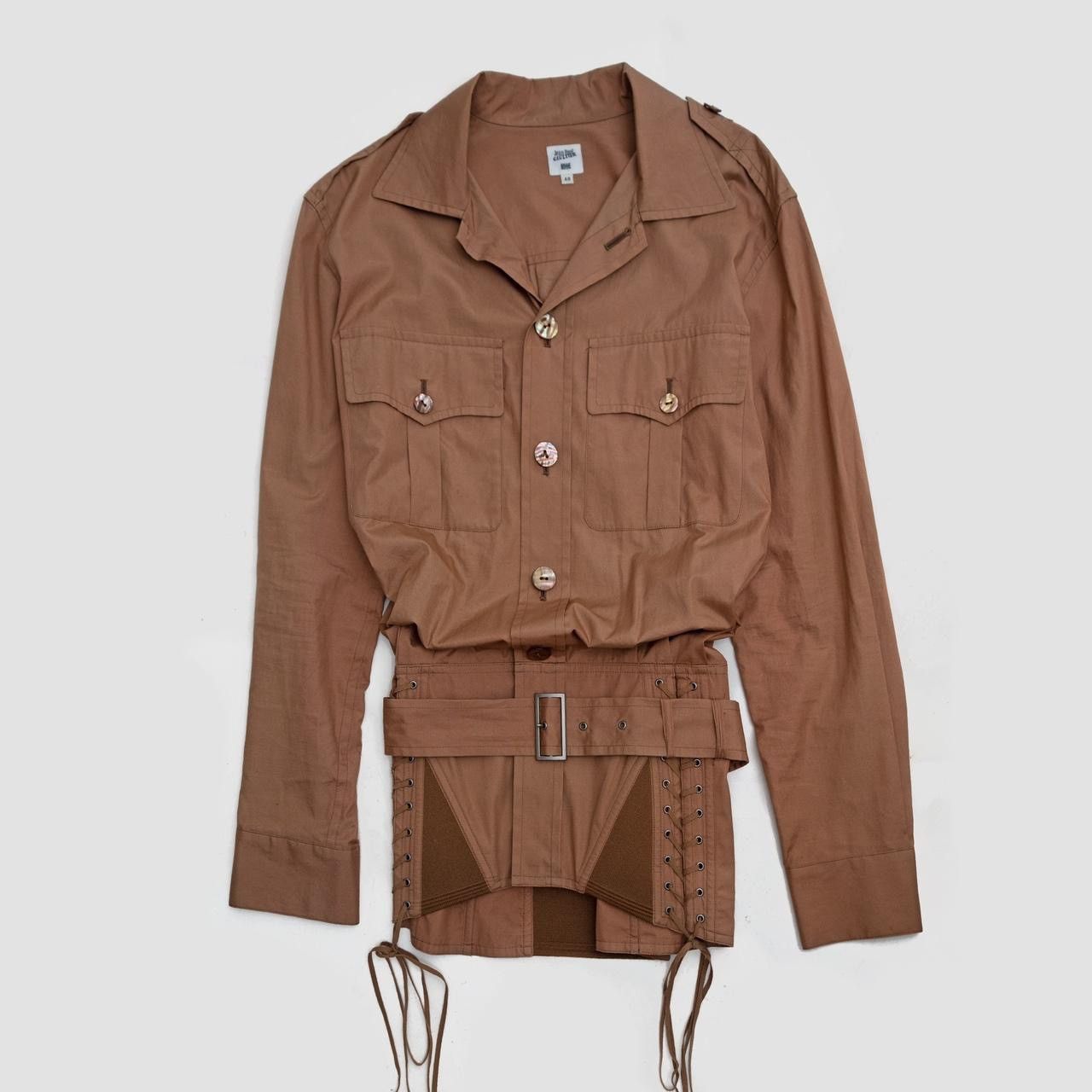 Jean Paul Gaultier Homme Spring Summer 2004 Khaki Corseted Military Shirt Size US M / EU 48-50 / 2 - 1 Thumbnail