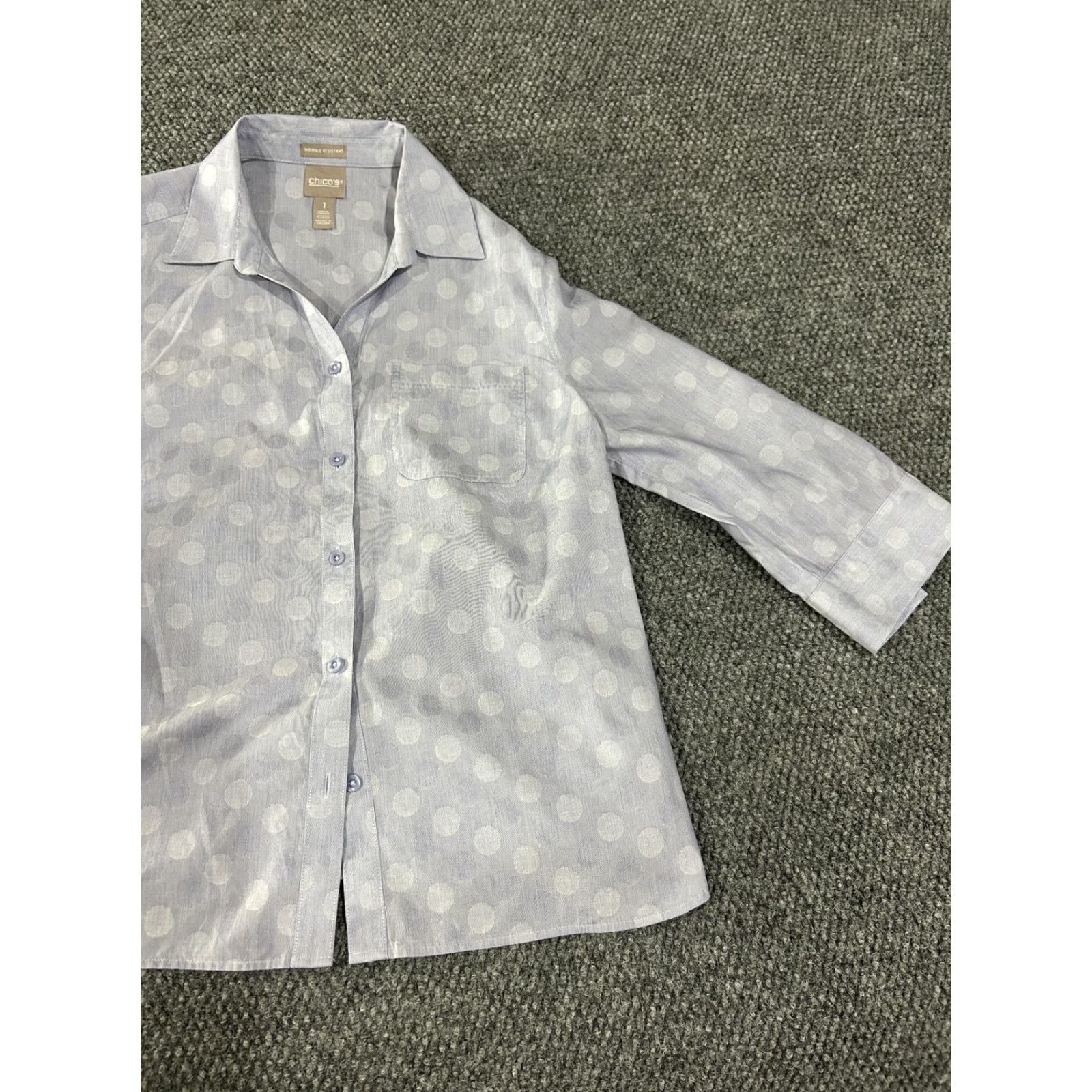 Vintage Chicos Shirt Womens 1 Blue White Polka Dot Wrinkle Resistant 3/4 Sleeve Cotton Size XS / US 0-2 / IT 36-38 - 3 Thumbnail