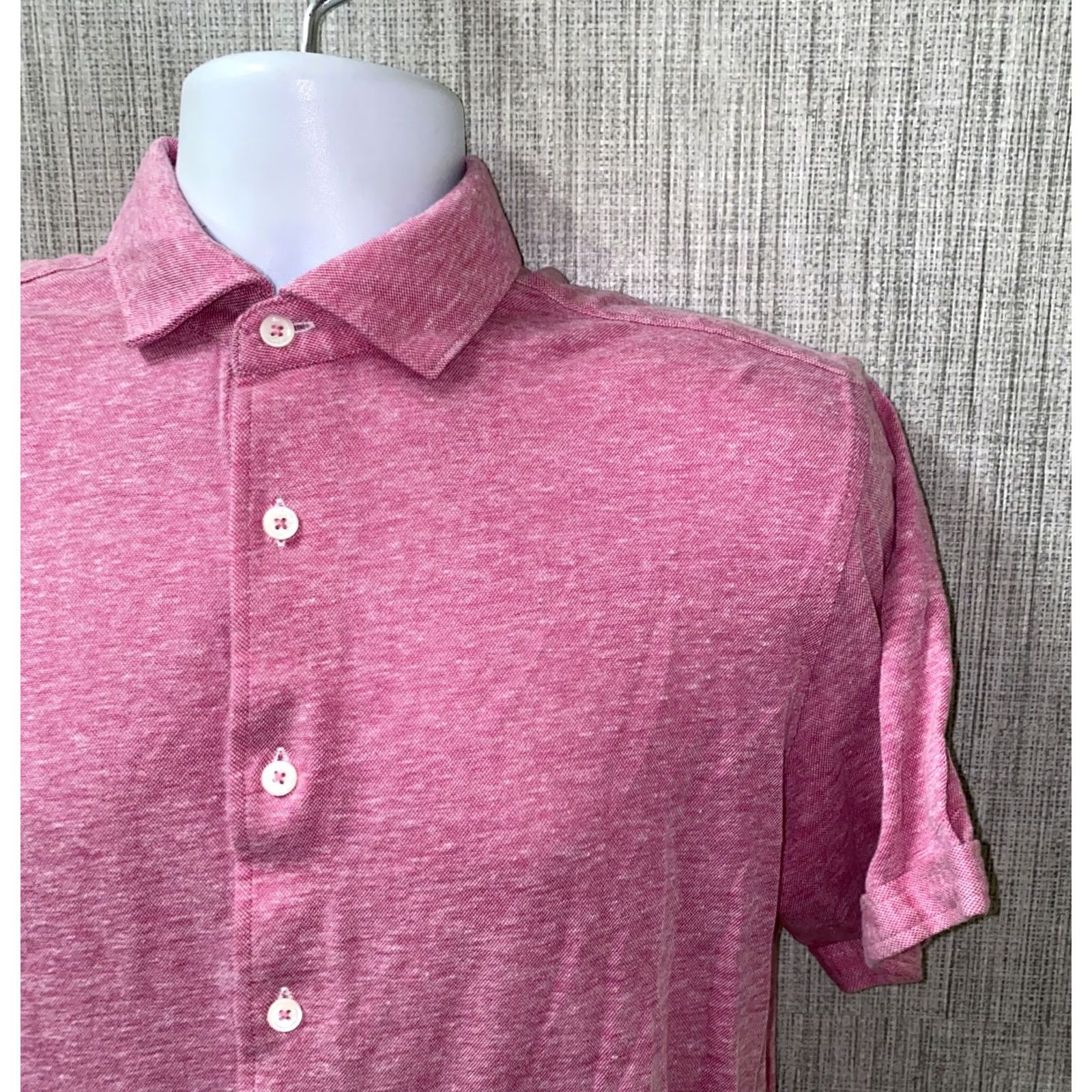 BUGATCHI Bugatchi Mens Pink Short Sleeve Button Front Shirt 21 In Armpit Size US M / EU 48-50 / 2 - 2 Thumbnail