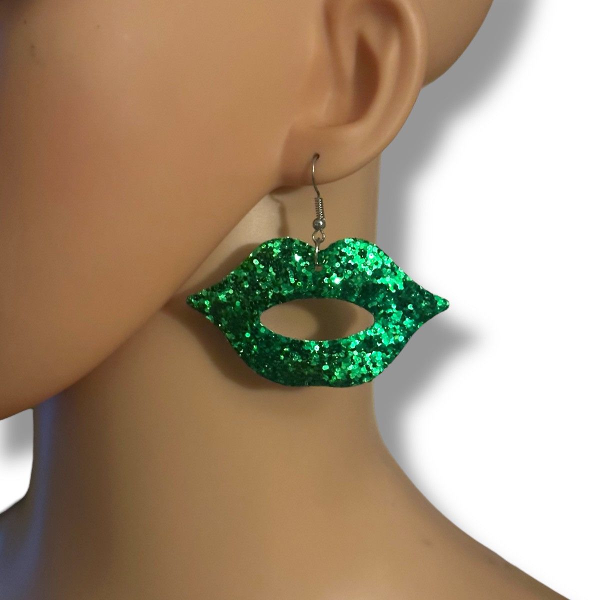 Other Fun green glitter lip dangle earrings Size ONE SIZE - 2 Thumbnail
