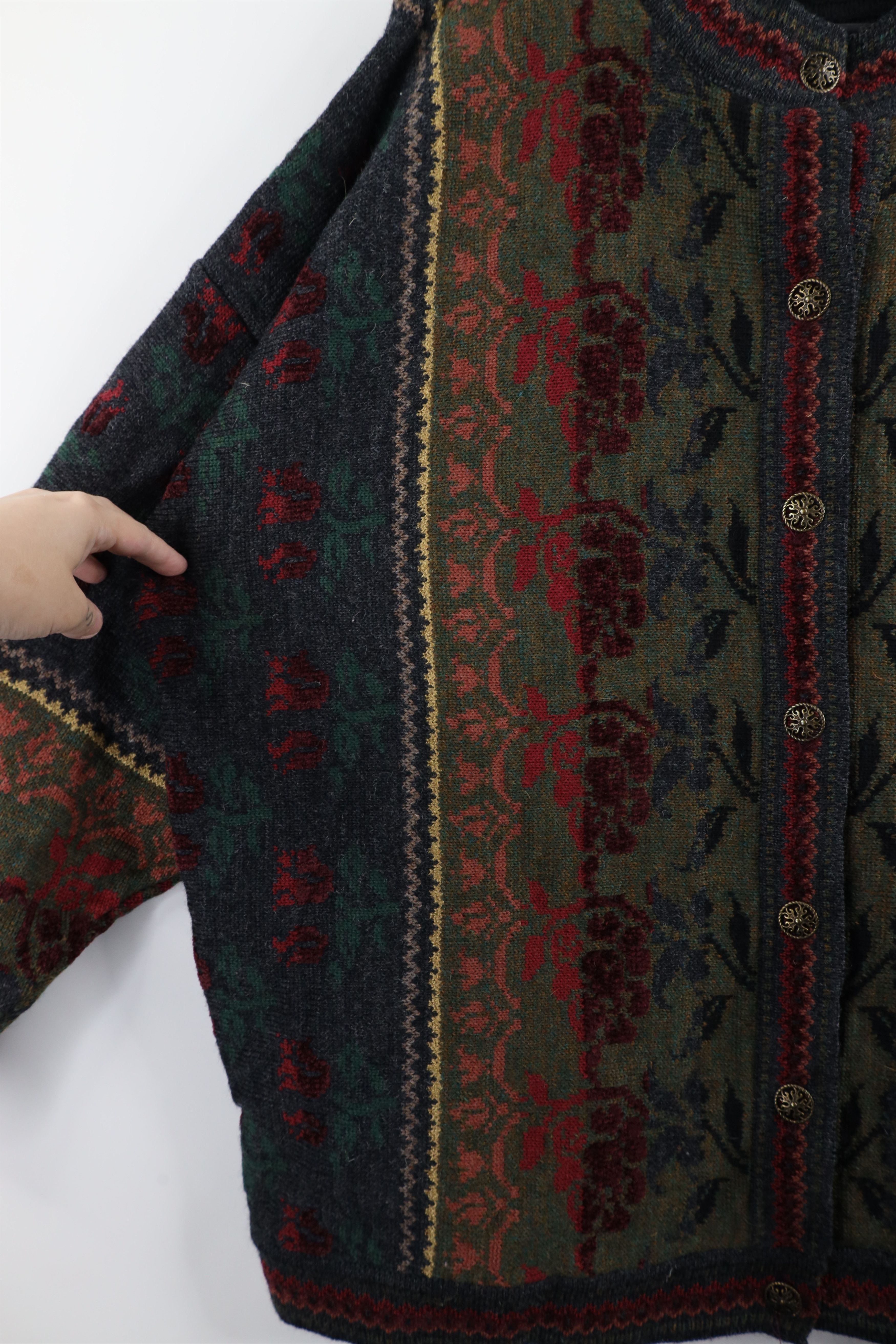 Vintage Vintage 90s Streetwear Knit Flower Tapestry Cardigan Sweater Size 3XL / US 20-22 - 5 Thumbnail