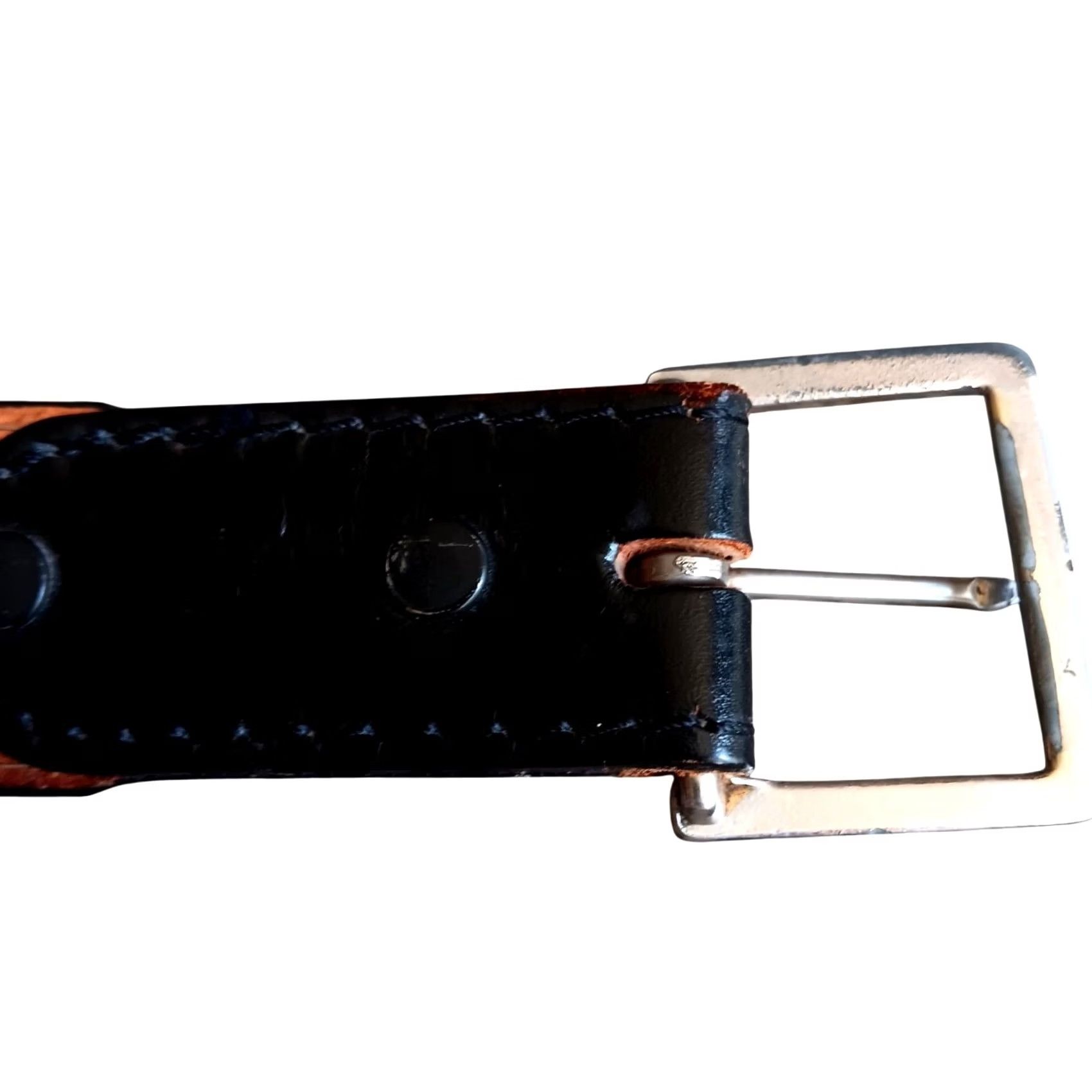 Vintage Lyntone Belt Adult 42 Black Tooled Leather Usa Cowhide Duty Basket, Men's — image 3 of 6