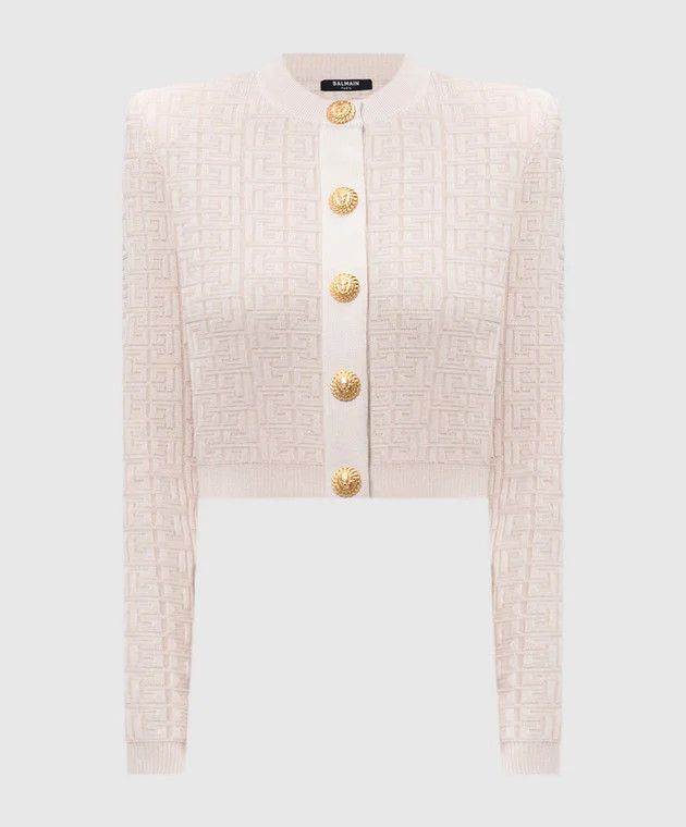 Balmain o1loc1c0526 Cardigan PB Labyrinth Pattern Sweater in Beige Size XS / US 0-2 / IT 36-38 - 1 Thumbnail