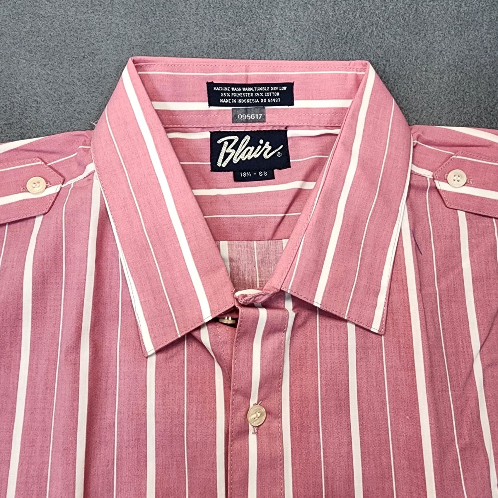 Blair VINTAGE Blair Mens Shirt 2XL Pink Stripe Button Up Shoulder Strap Pockets Size US XXL / EU 58 / 5 - 6 Thumbnail