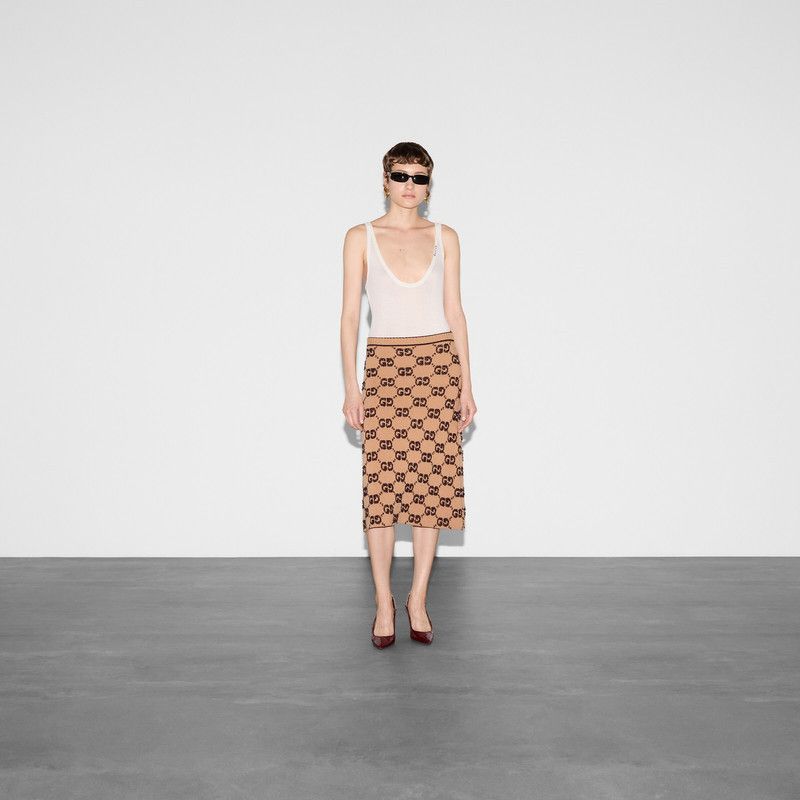 Gucci o1la5ras0526 GG Wool Bouclé Jacquard Skirt in Camel Size 32" / US 10 / IT 46 - 2 Thumbnail