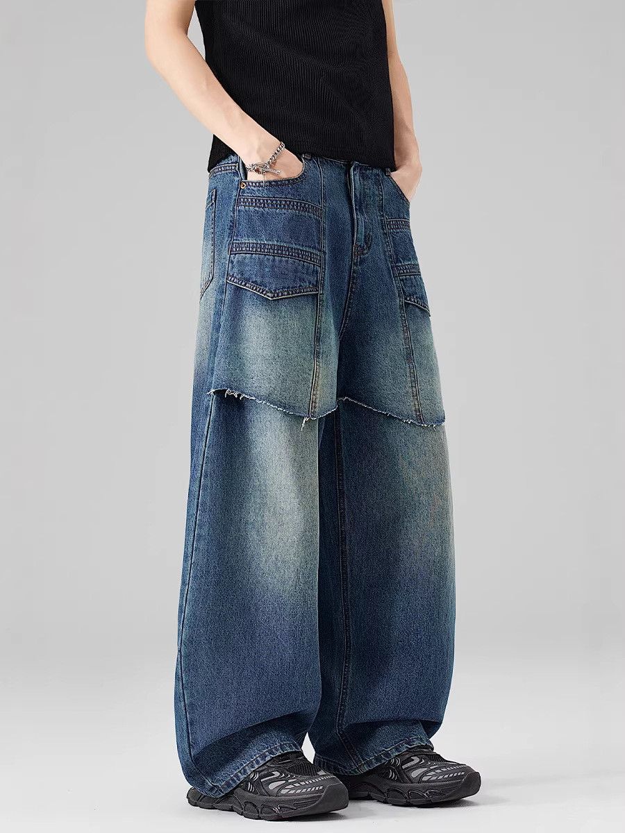 Vintage Men's baggy hip-hop wide-leg curved frayed jeans Size US 32 / EU 48 - 2 Thumbnail