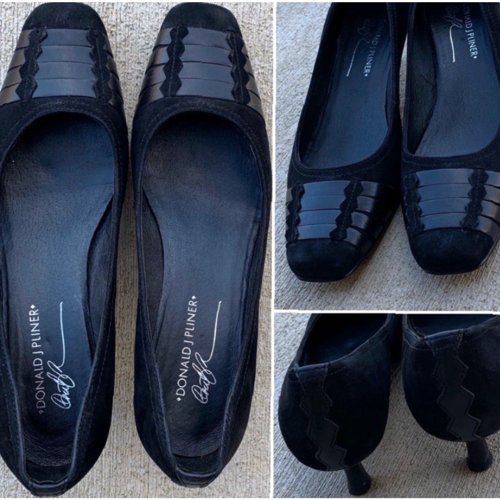 Donald Pliner VINTAGE Donald J Pliner pumps heels black suede & leather size 8 M Size US 8 / IT 38 - 4 Thumbnail