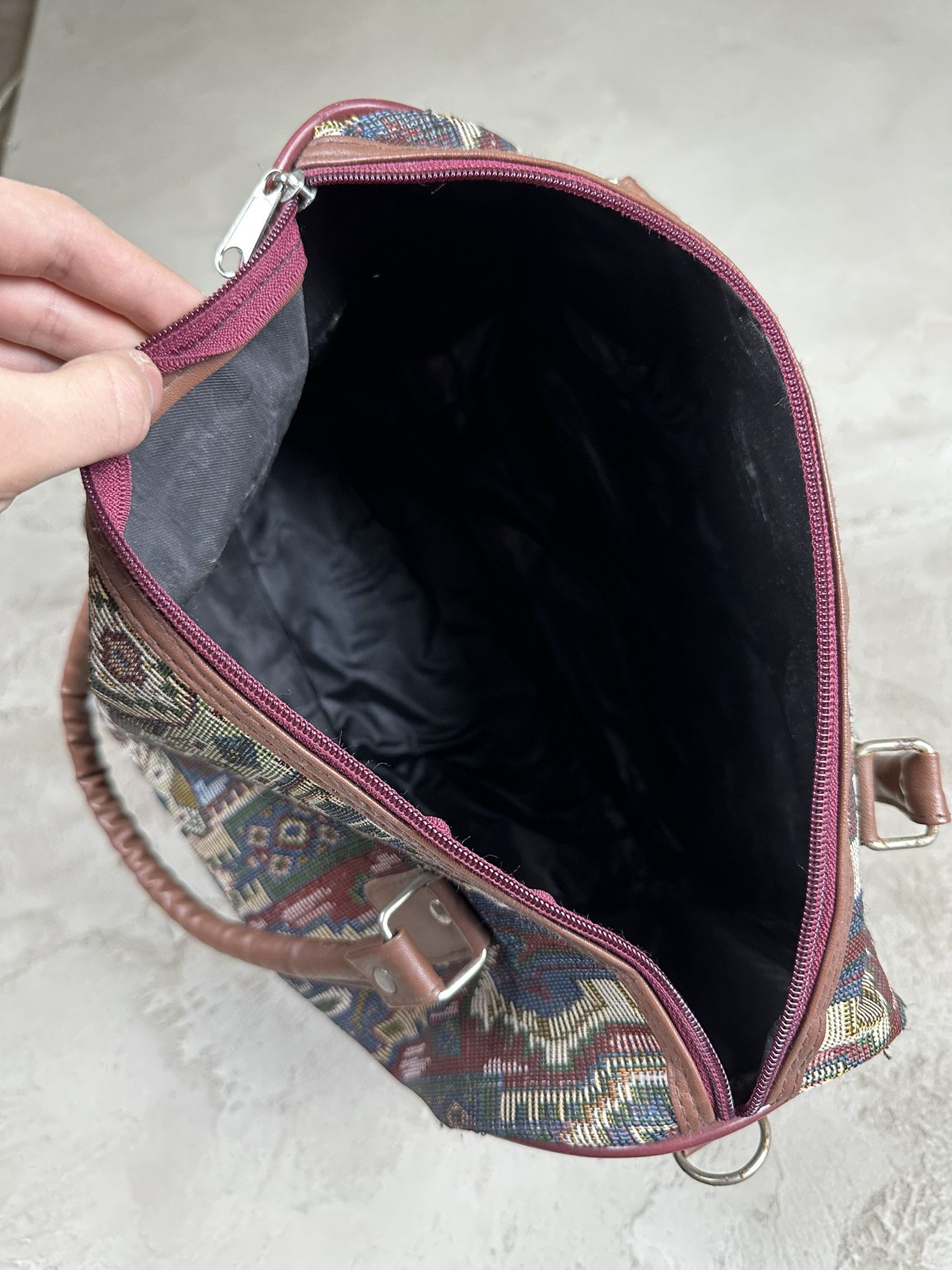 Vintage 80s Vintage Patterned Duffle Leather Bag Size ONE SIZE - 6 Thumbnail