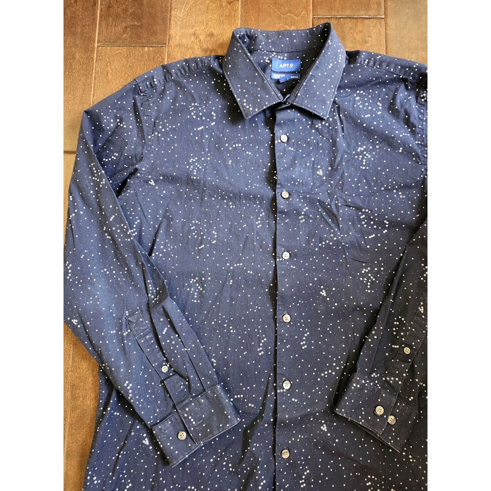 Apt. 9 Apt. 9 Dress Shirt Mens Long Sleeve Collared Slim Fit Snowflake Blue White 17.5 34/35 Holiday Christmas Size 48R - 5 Thumbnail