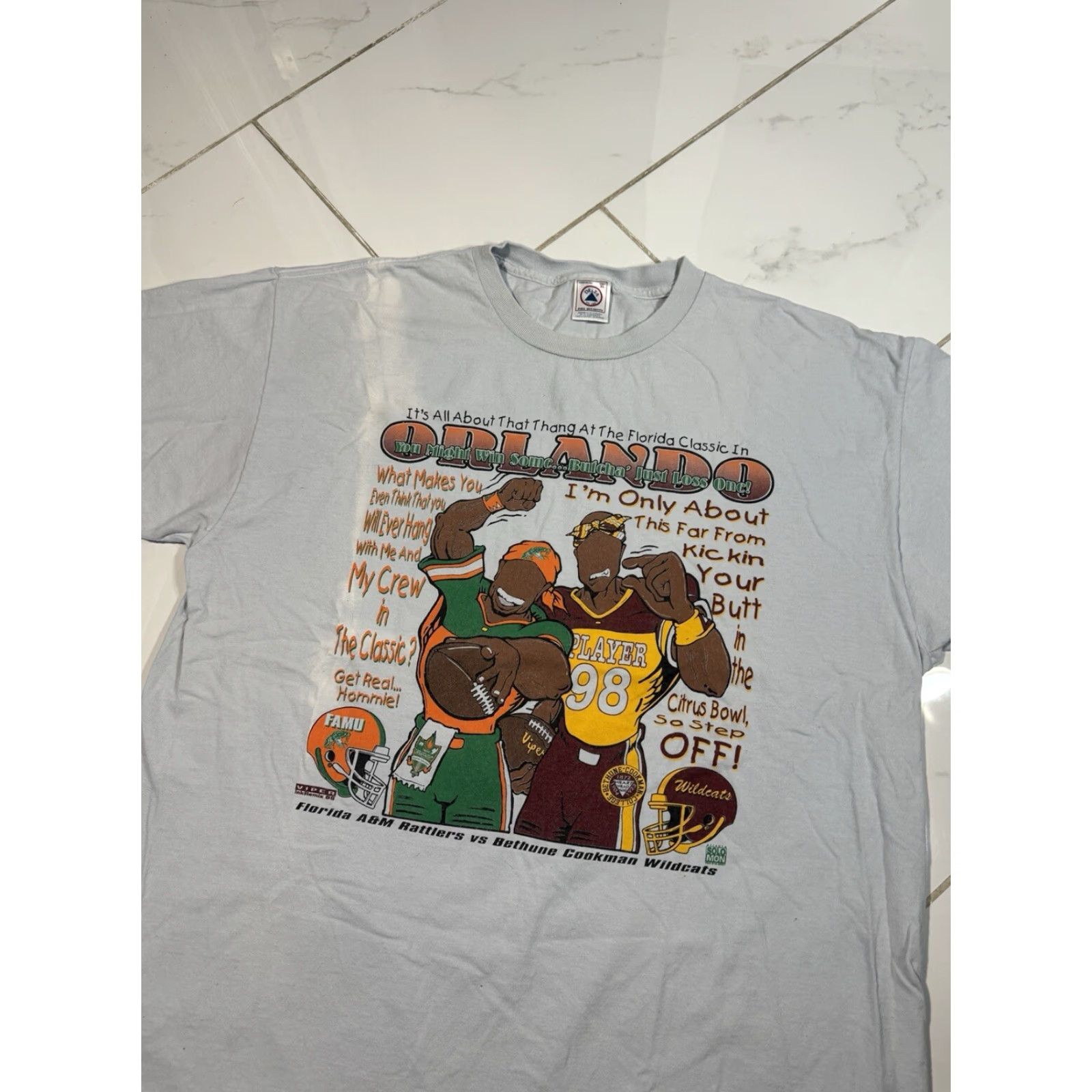 Delta VINTAGE 1998 HBCU Football Bethune Cookman Florida A&M FAMU Freaknik Style T-Shirt Men XL White Florida Shirt Mens Size US XL / EU 56 / 4 - 4 Thumbnail